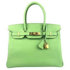 Hermès Birkin 30 Vert Criquet Grüne Epsom Lederhandtasche mit Goldbeschlägen 2020