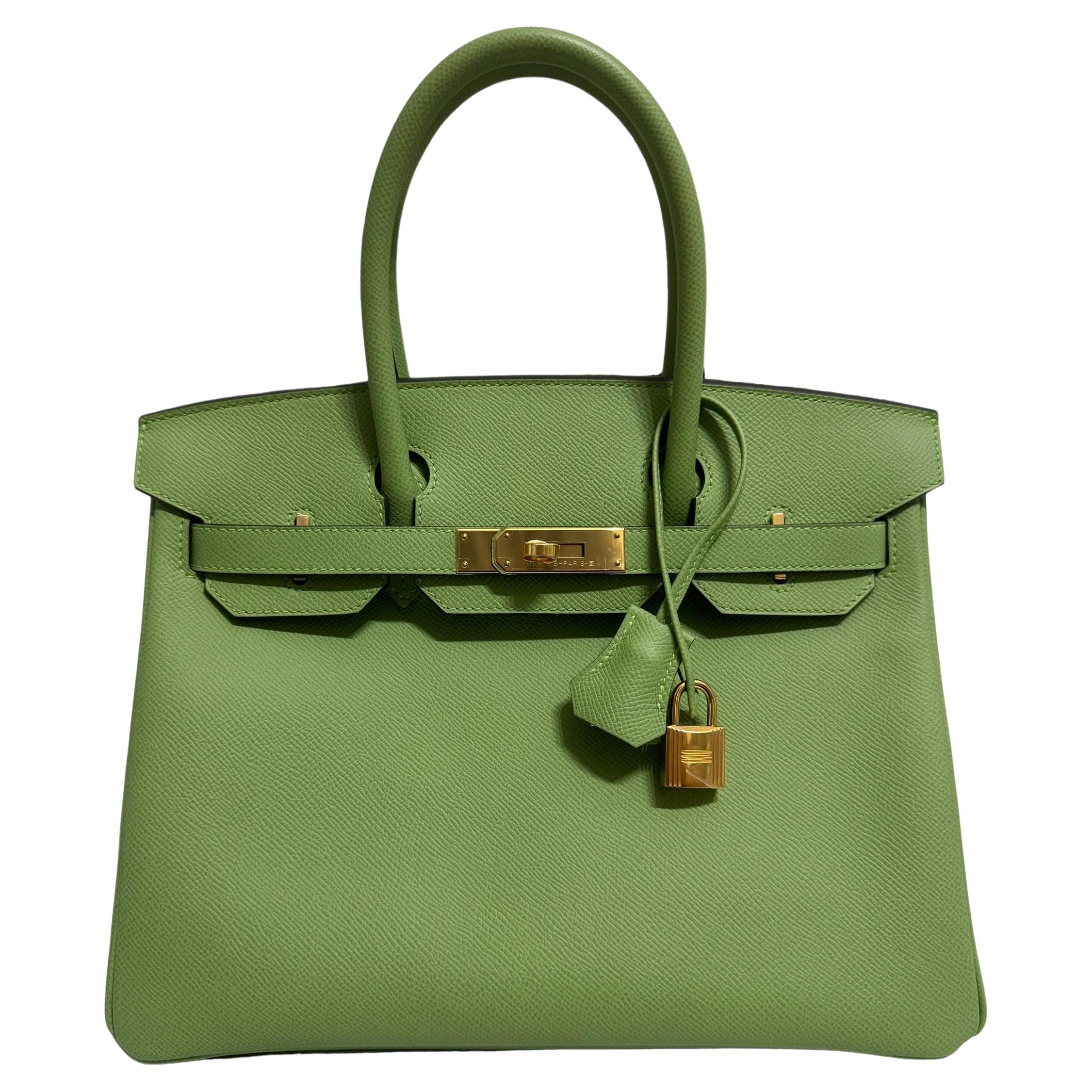 Hermes Birkin 30 Vert Criquet Green Epsom Leather Handbag Gold Hardware 2020 For Sale