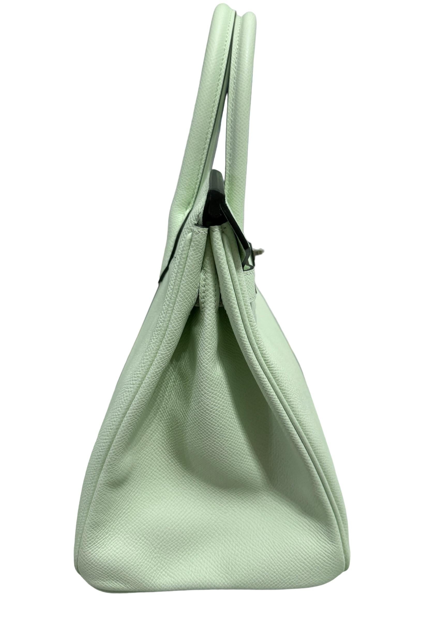 Hermes Birkin 30 Vert Fizz Green Epsom Leather Palladium Hardware Handbag 2024 in vendita 4