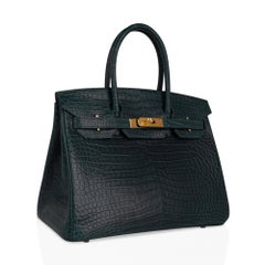 Hermes Birkin 30 Vert Fonce Matte Porosus Crocodile Bag Gold Hardware