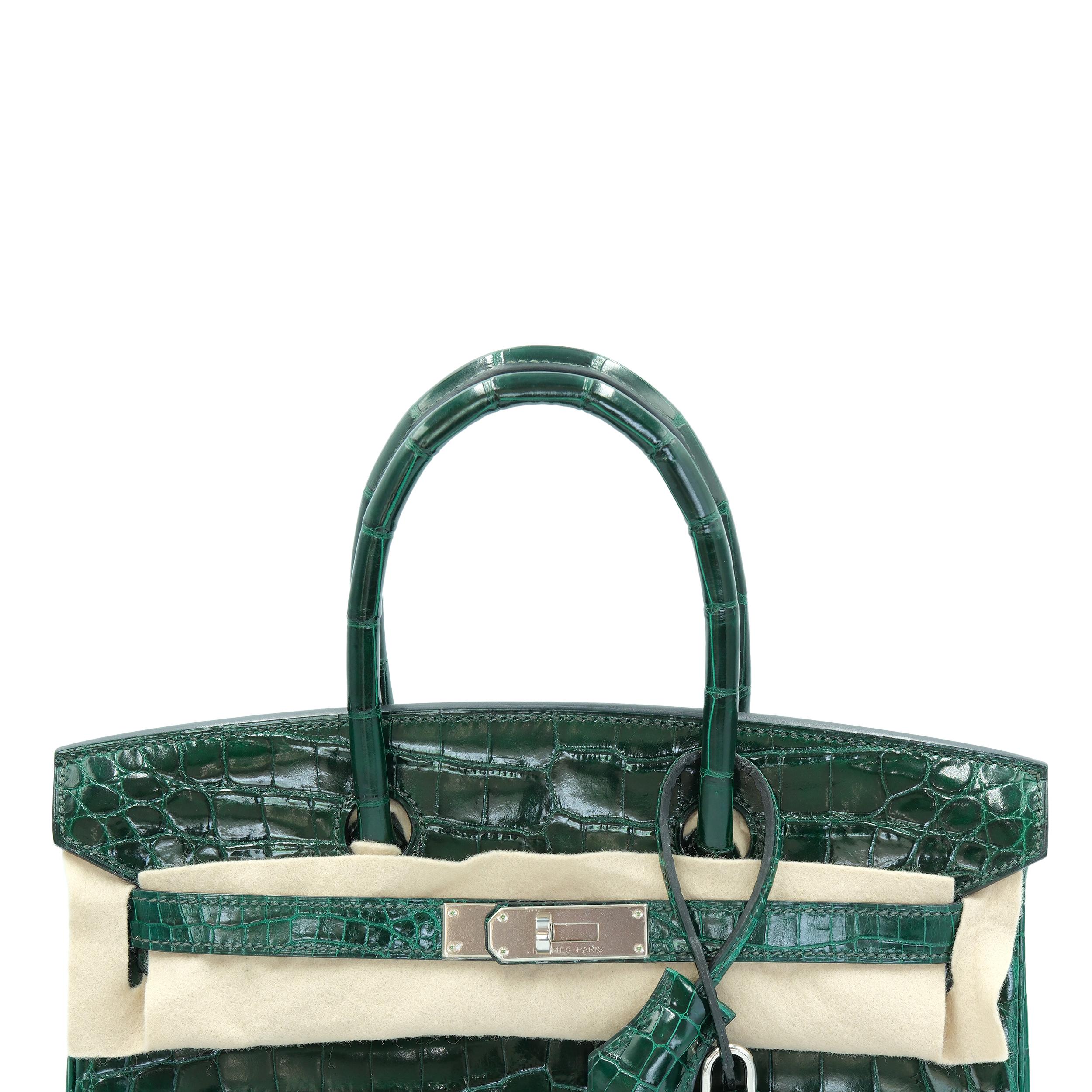 Hermes Birkin 30 Vert Foncé Crocodile Niloticus brillant avec quincaillerie en palladium en vente 5