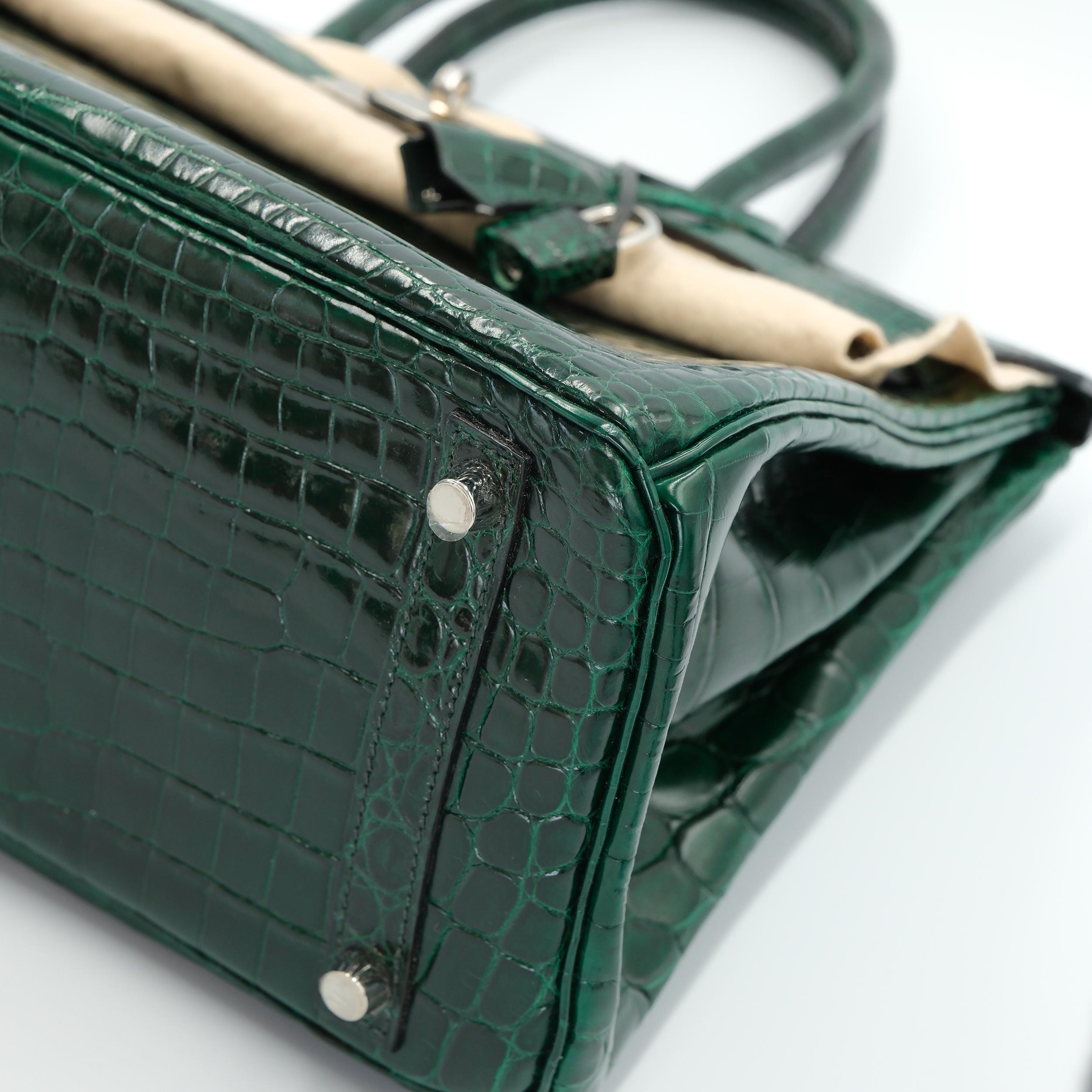 Hermes Birkin 30 Vert Foncé Crocodile Niloticus brillant avec quincaillerie en palladium Neuf - En vente à North Miami Beach, FL