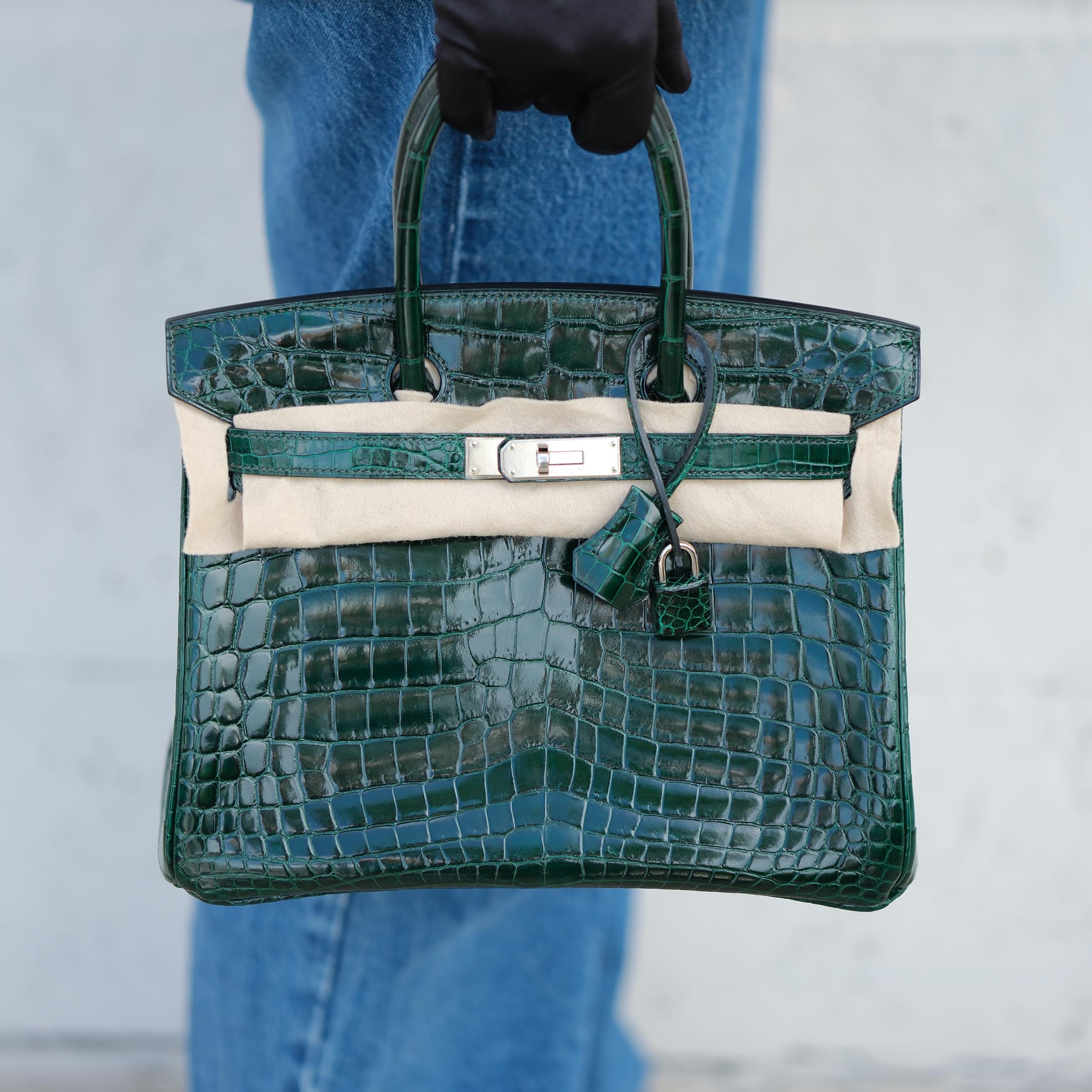 Hermes Birkin 30 Vert Foncé Crocodile Niloticus brillant avec quincaillerie en palladium en vente 3