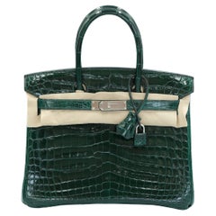 Hermes Birkin 30 Vert Foncé Shiny Niloticus Crocodile with Palladium Hardware