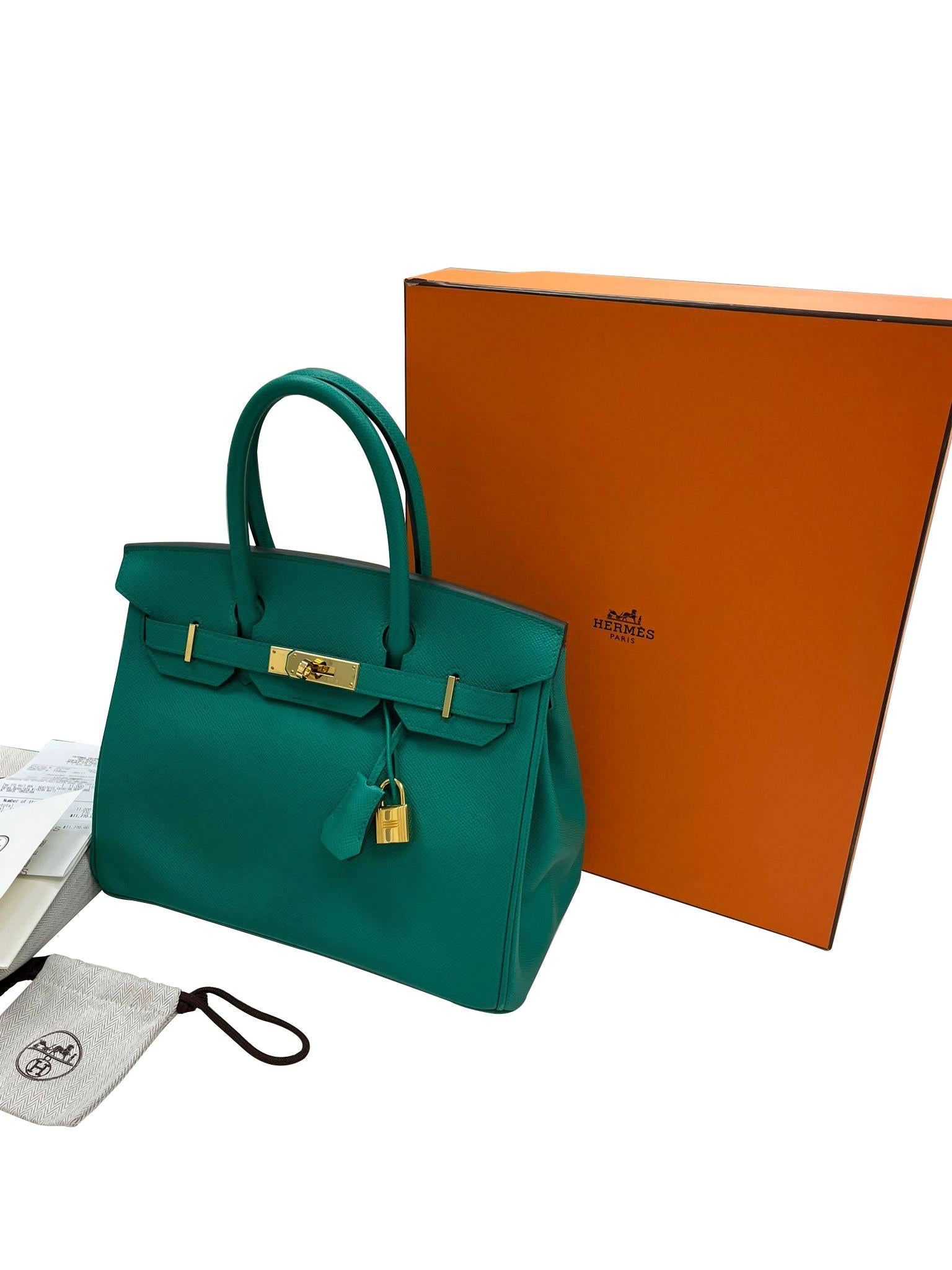 Hermès Birkin 30 Vert Jade Green Epsom With Gold Hardware For Sale 13