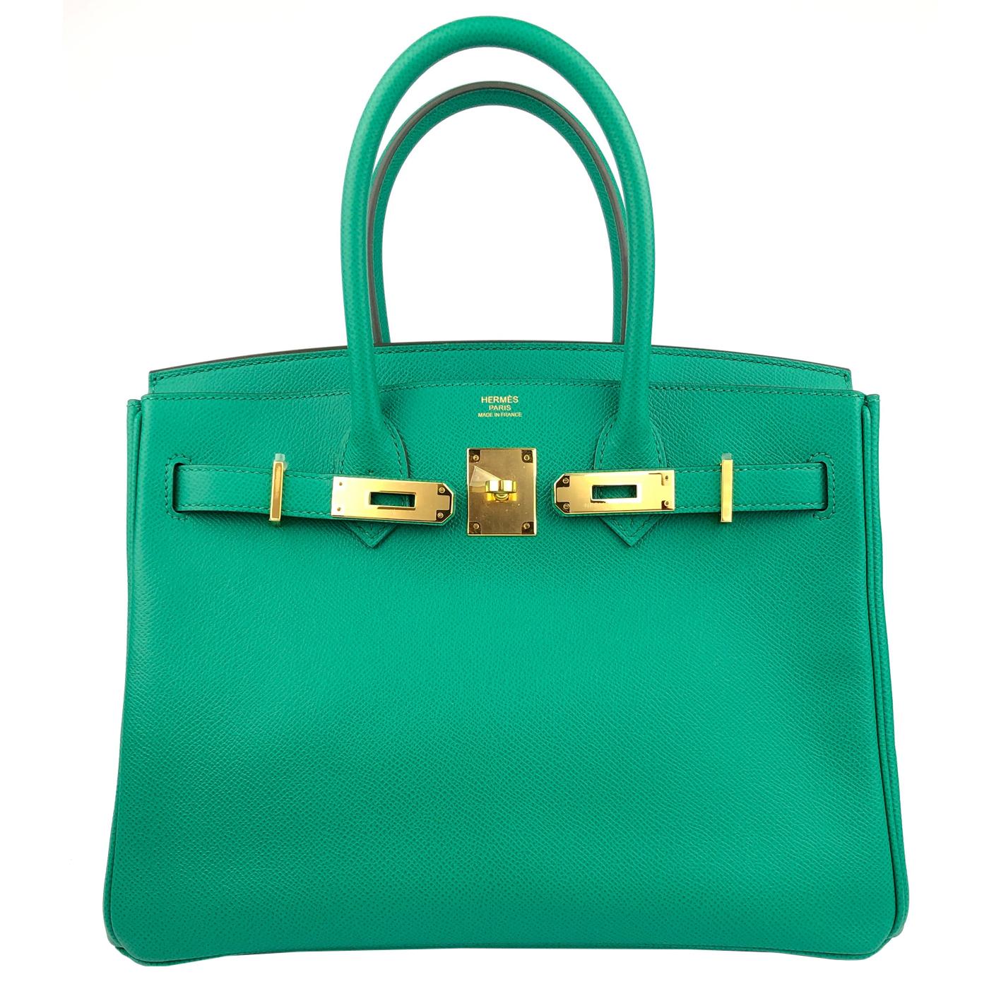 Blue Hermès Birkin 30 Vert Jade Green Epsom With Gold Hardware For Sale