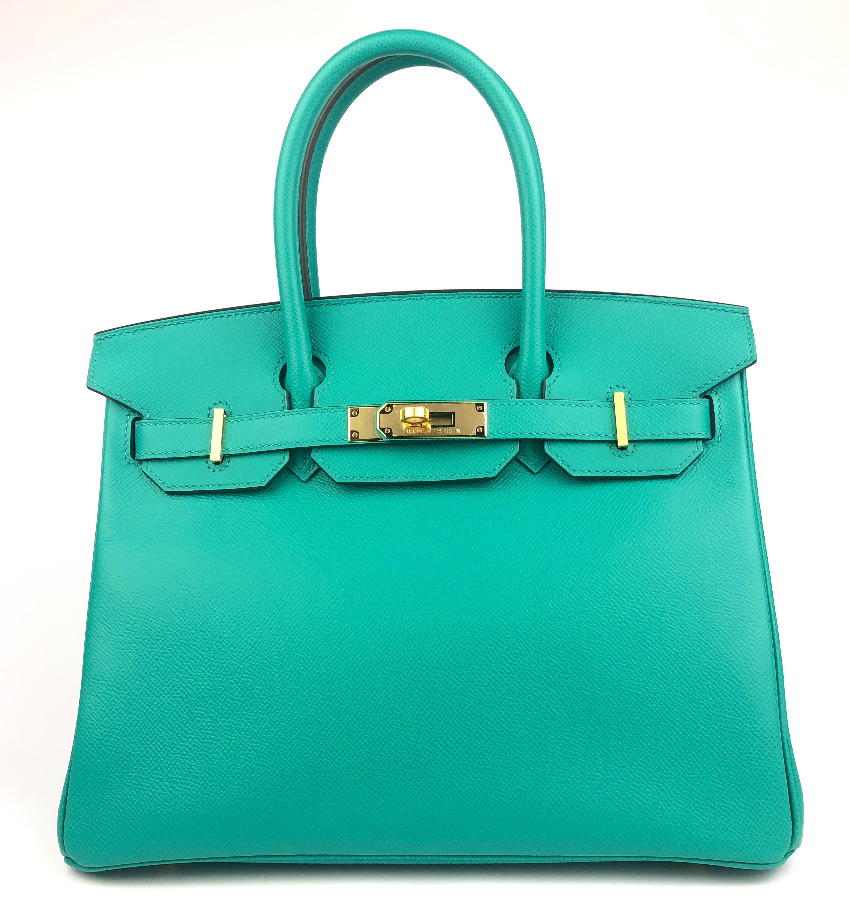 As New Stunning Hermes Birkin 30 Vert Verone Epsom Leather Complimented by Gold Hardware. 
D Stamp 2019. Plastic on all hardware and feet. 

Shop with Confidence from Lux Addicts. Authenticity Guaranteed! 
