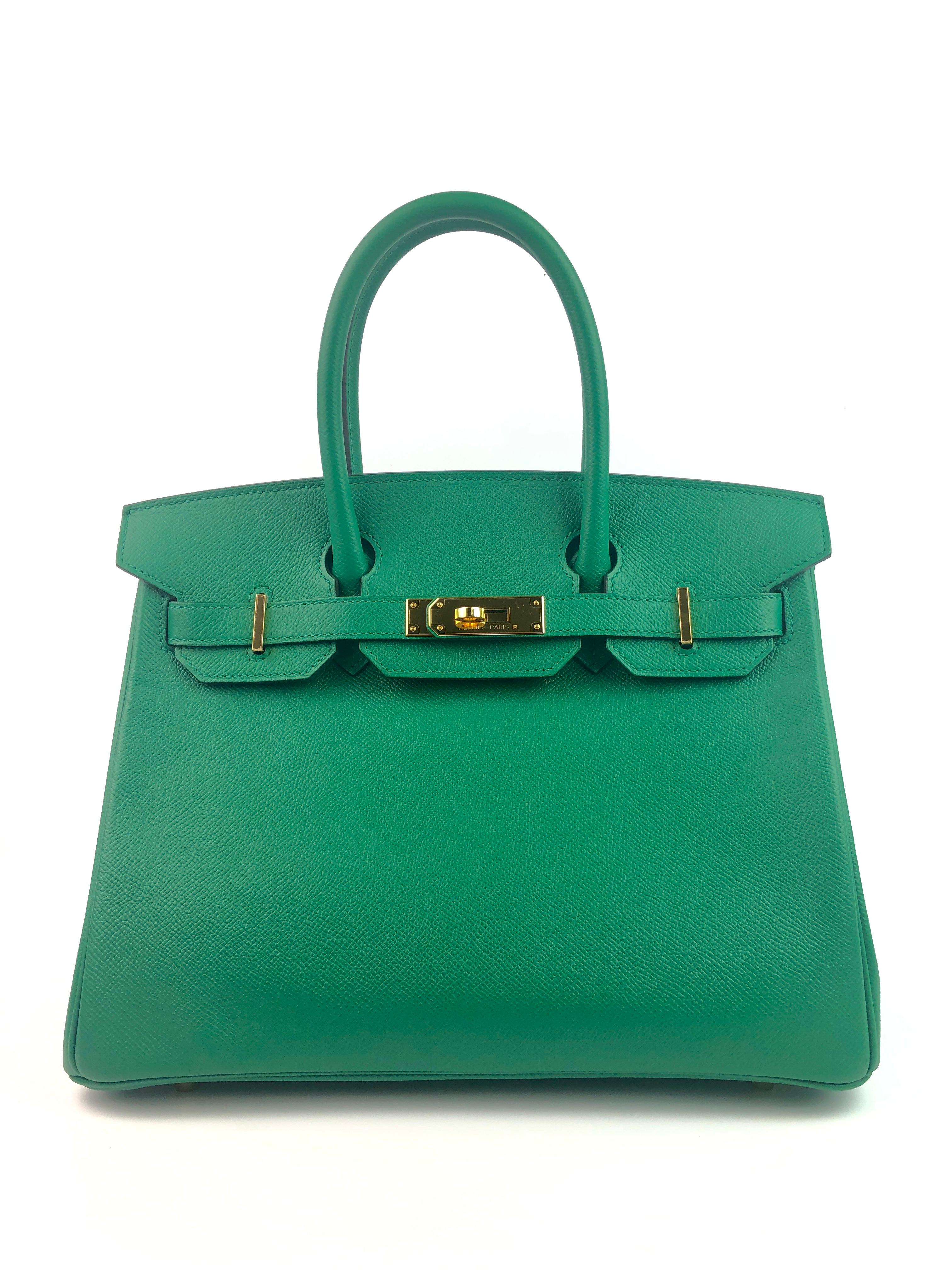 Hermes Birkin 30 Vert Vertigo Green Epsom Gold Hardware. 2018 C Stamp. Almost Like New Condition with All Plastic except on Feet. Includes copy of receipt. 

Shop with Confidence from Lux Addicts. Authenticity Guaranteed!