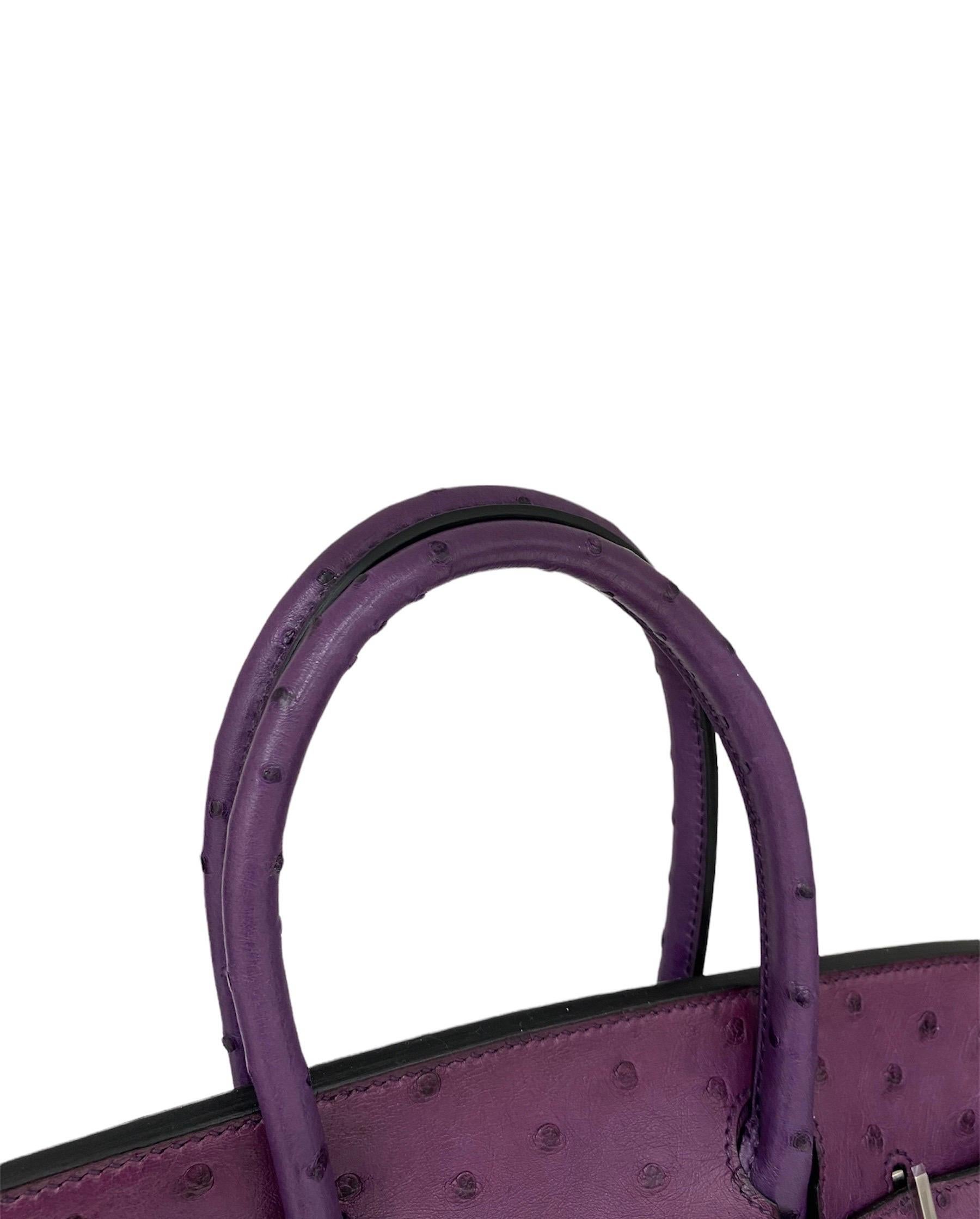 Gris Hermes Birkin 30 Violet Ostrich Top Handle Bag en vente