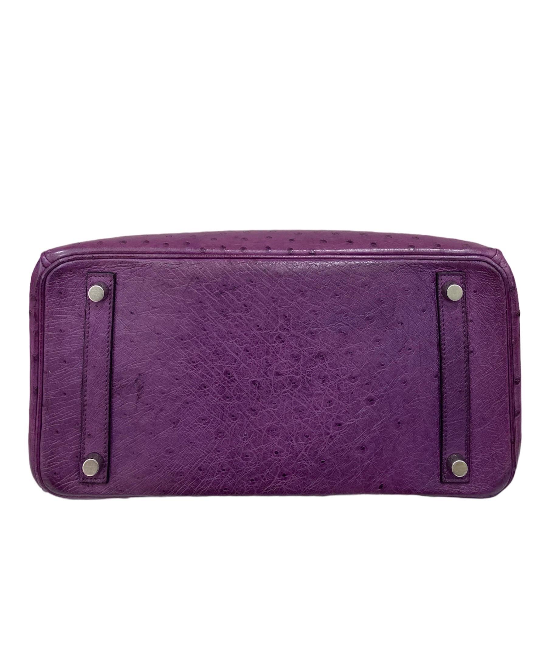 Gray Hermes Birkin 30 Violet Ostrich Top Handle Bag For Sale