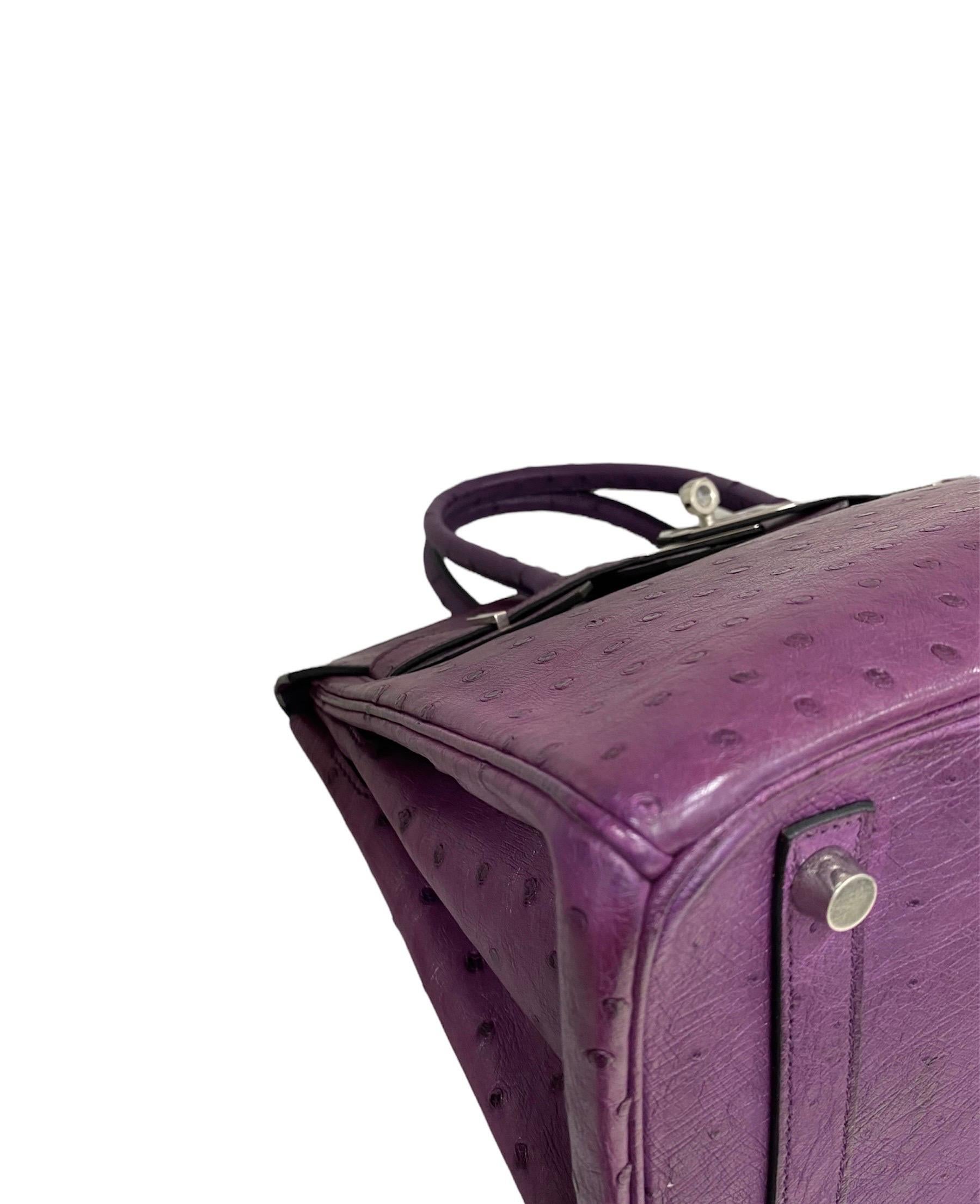 Hermes Birkin 30 Violet Ostrich Top Handle Bag In Excellent Condition For Sale In Torre Del Greco, IT