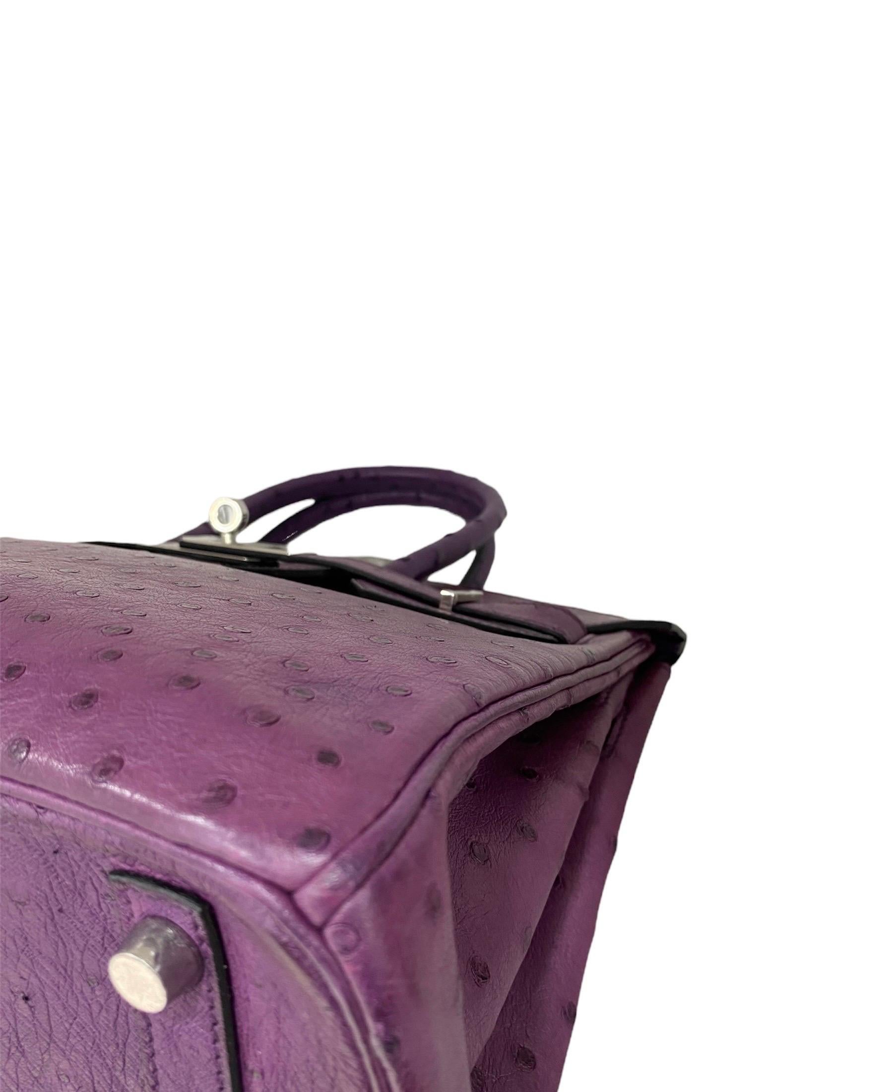 Hermes Birkin 30 Violet Ostrich Top Handle Bag en vente 3