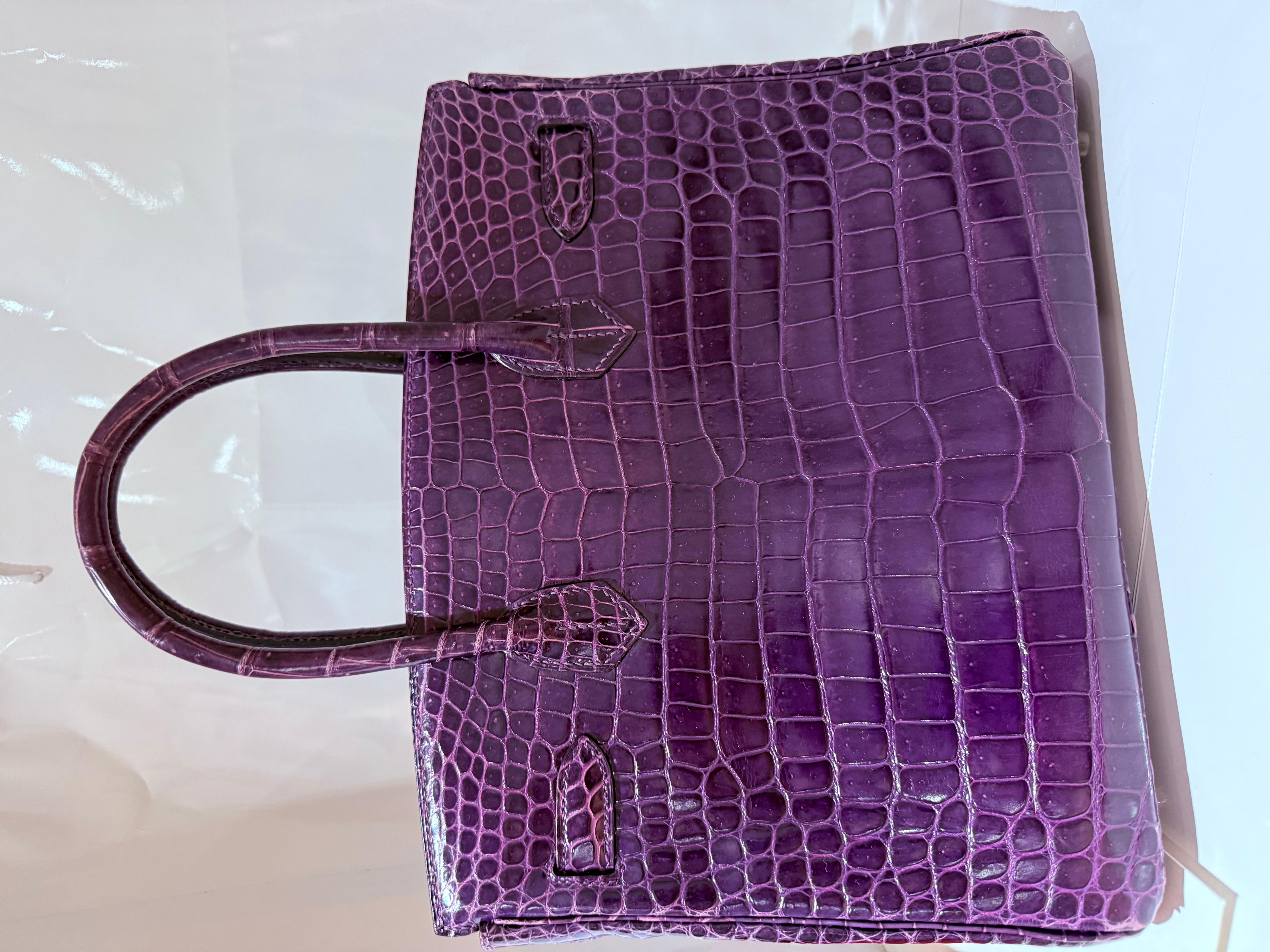 Hermes Birkin 30 Violet Purple Porosus Crocodile PHW bag 6