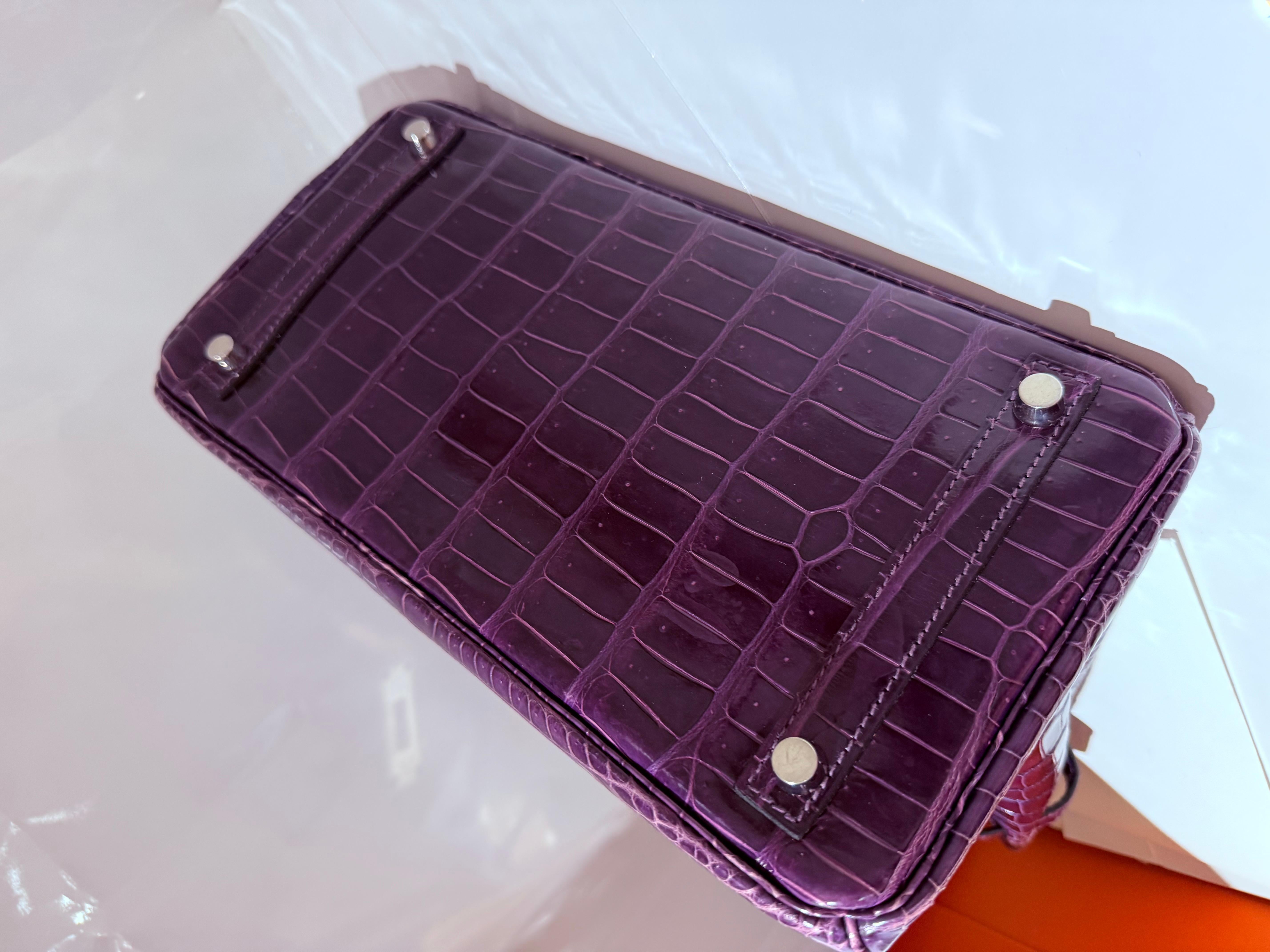 Hermes Birkin 30 Violet Purple Porosus Crocodile PHW bag 7