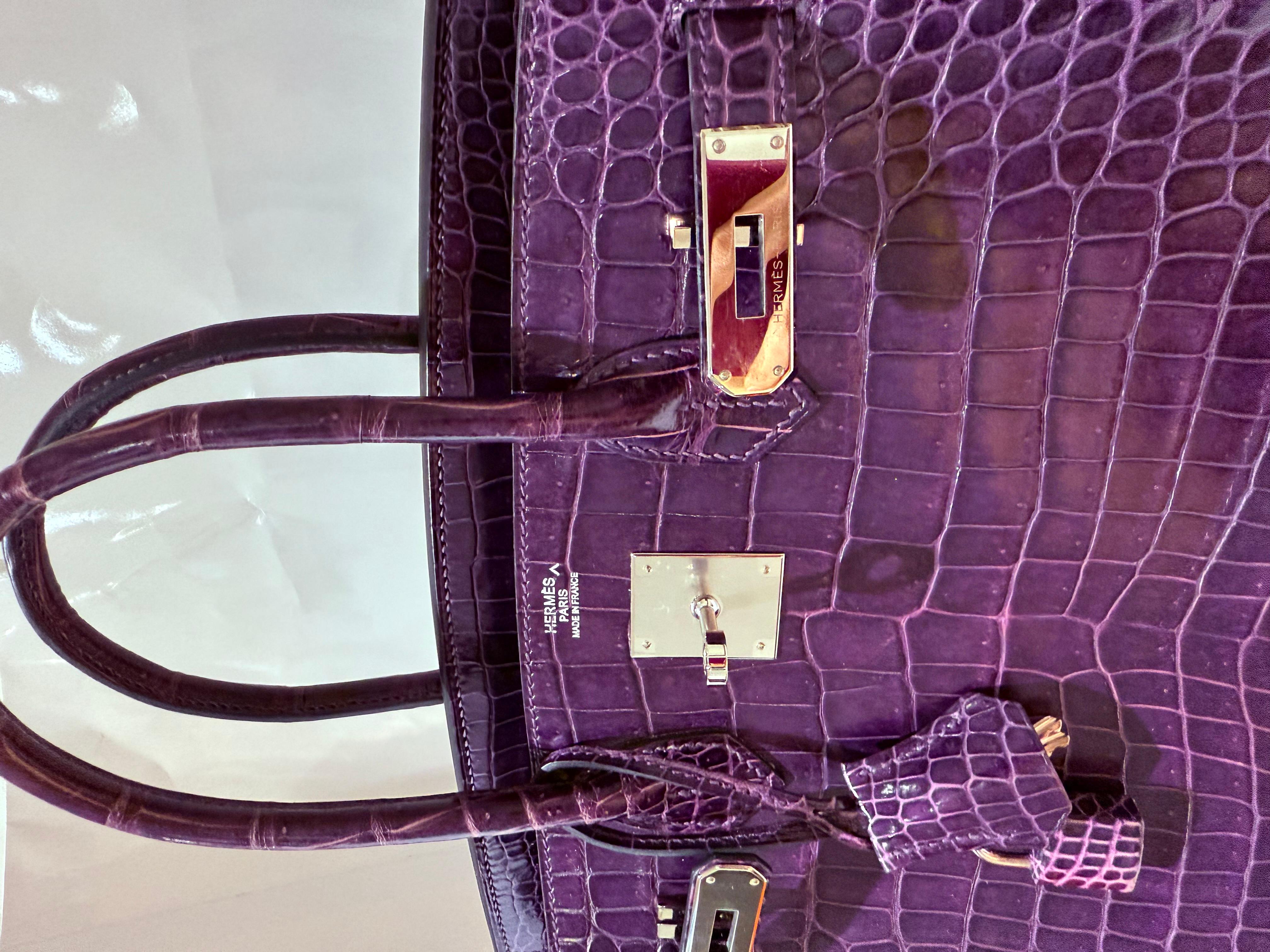 Hermes Birkin 30 Violet Purple Porosus Crocodile PHW bag 8