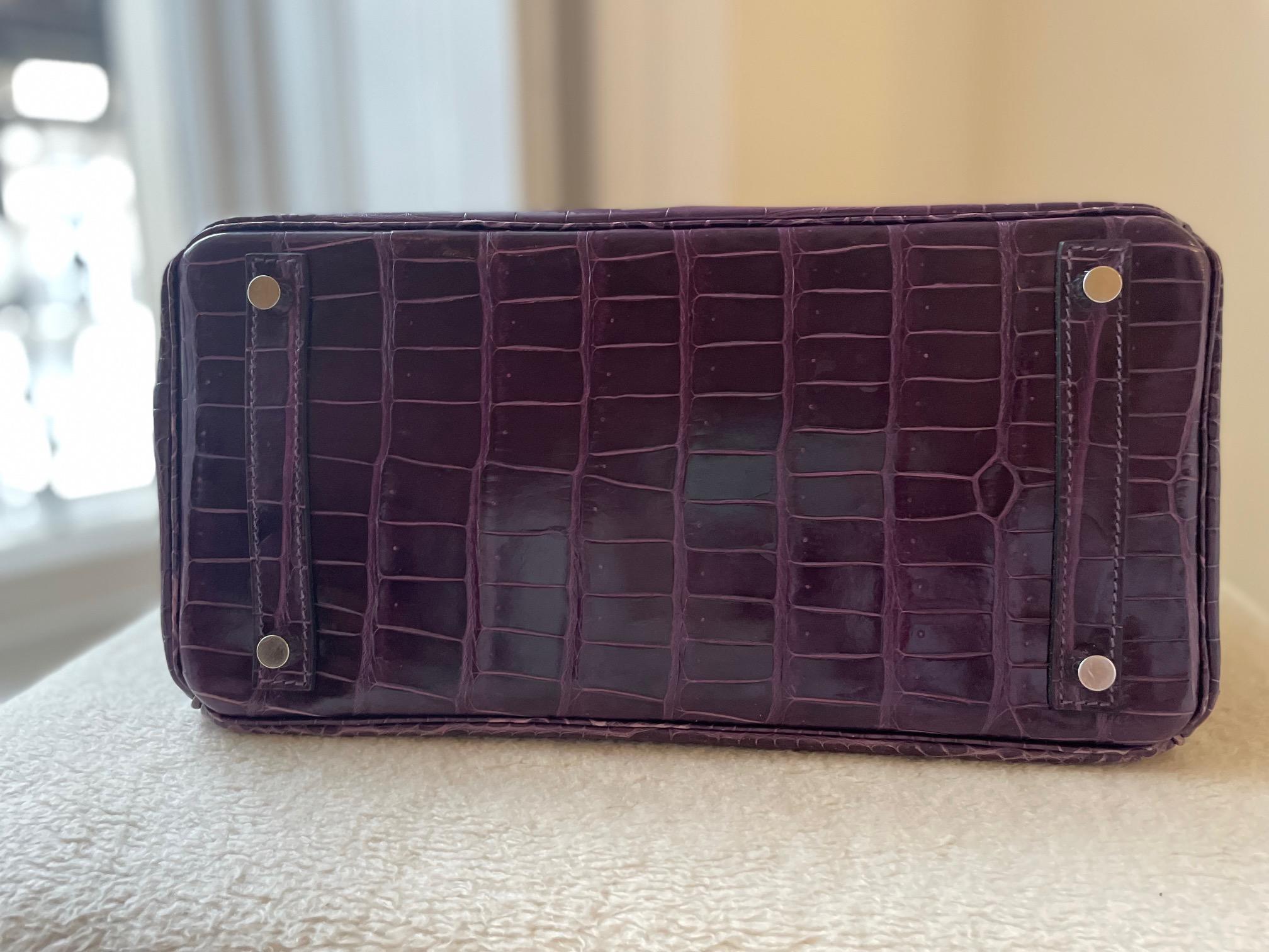Women's or Men's Hermes Birkin 30 Violet Purple Porosus Crocodile PHW bag