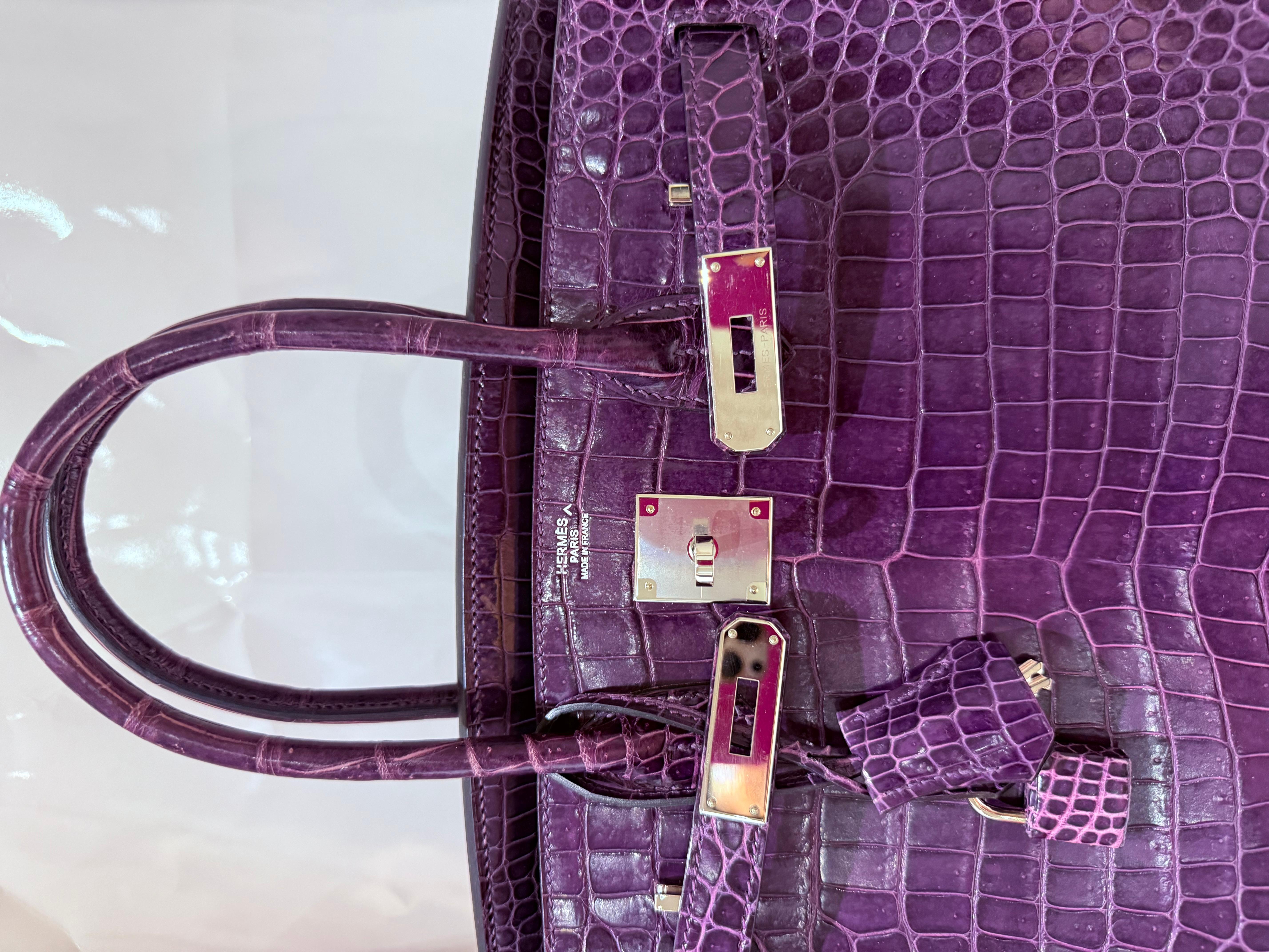 Hermes Birkin 30 Violet Purple Porosus Crocodile PHW bag 5
