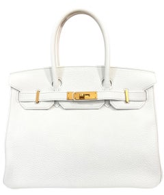 Hermes Birkin 30 White Leather Gold Hardware Handbag Bag
