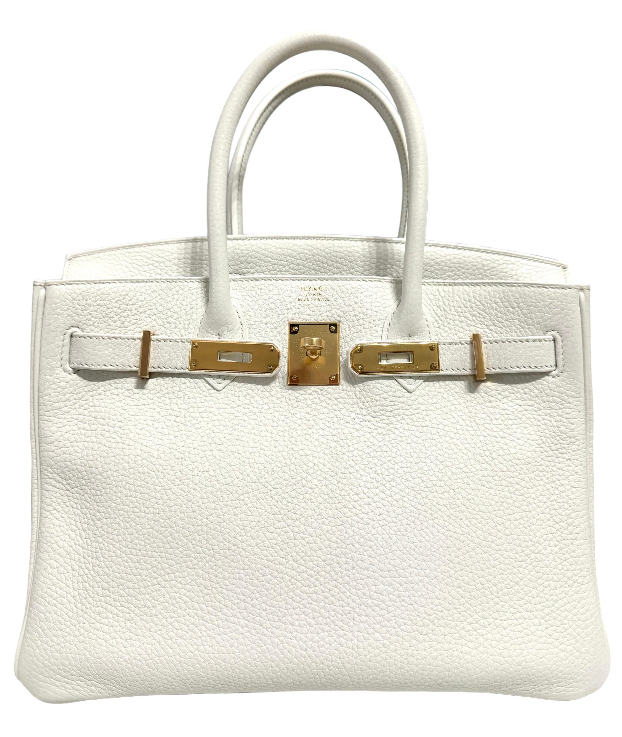 Hermes Birkin 30 White Leather Gold Hardware Handbag Bag In Excellent Condition In Miami, FL