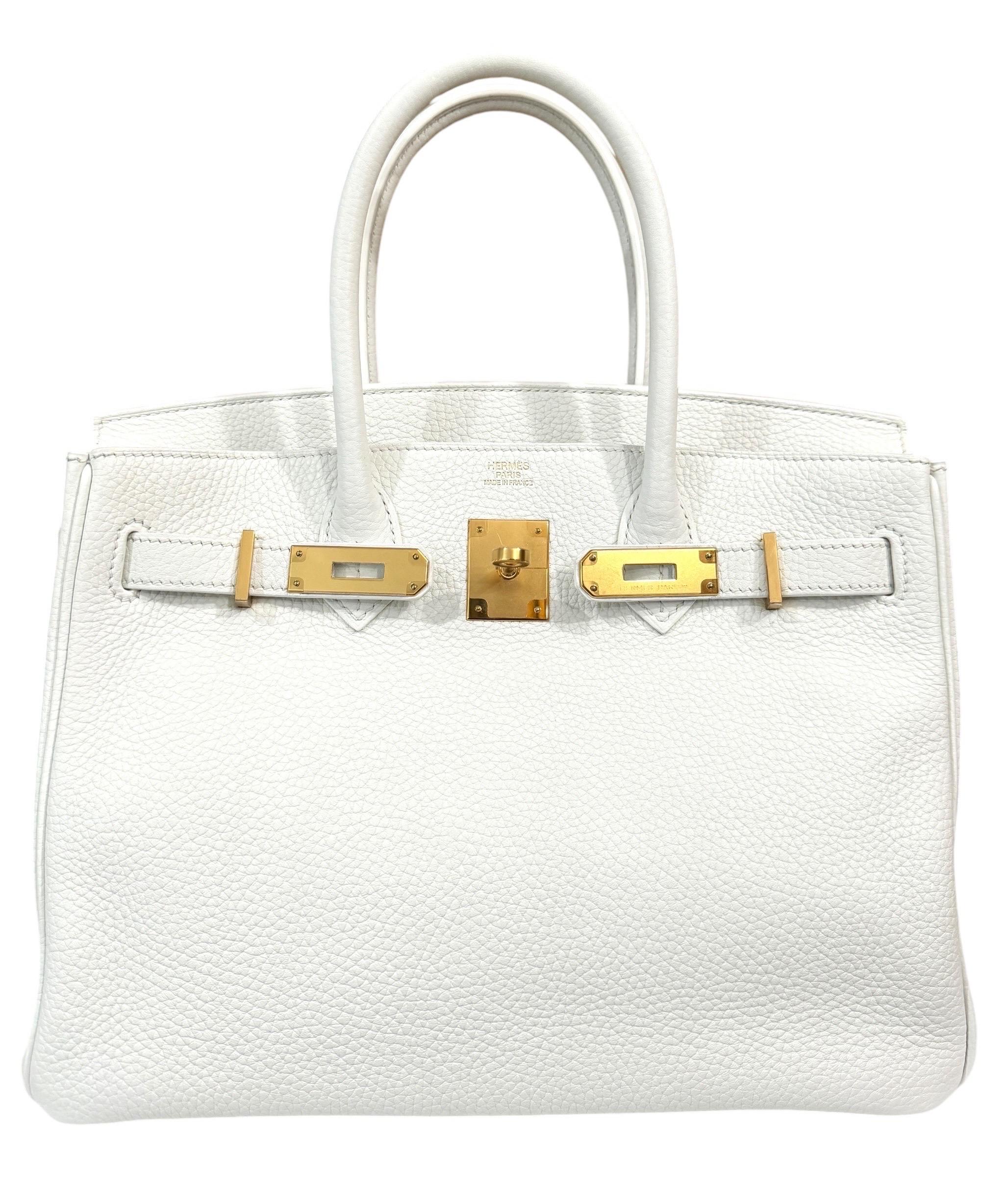 Hermes Birkin 30 White Leather Gold Hardware Handbag Bag In Excellent Condition In Miami, FL