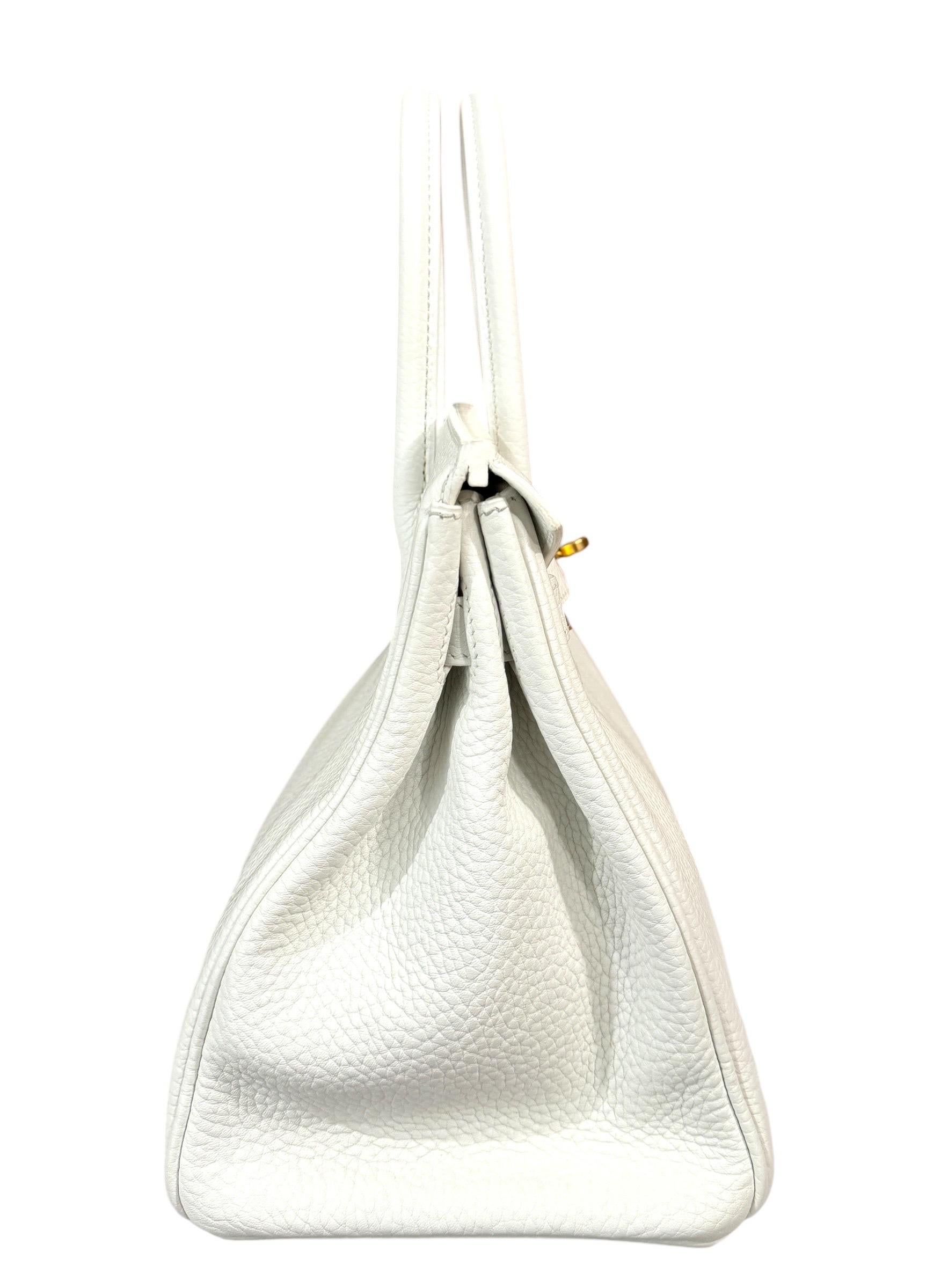 Hermes Birkin 30 White Leather Gold Hardware Handbag Bag 4