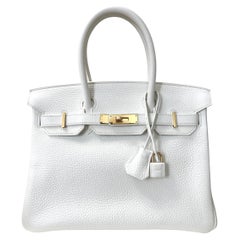 Hermes Birkin 30 White Leather Gold Hardware Handbag Bag
