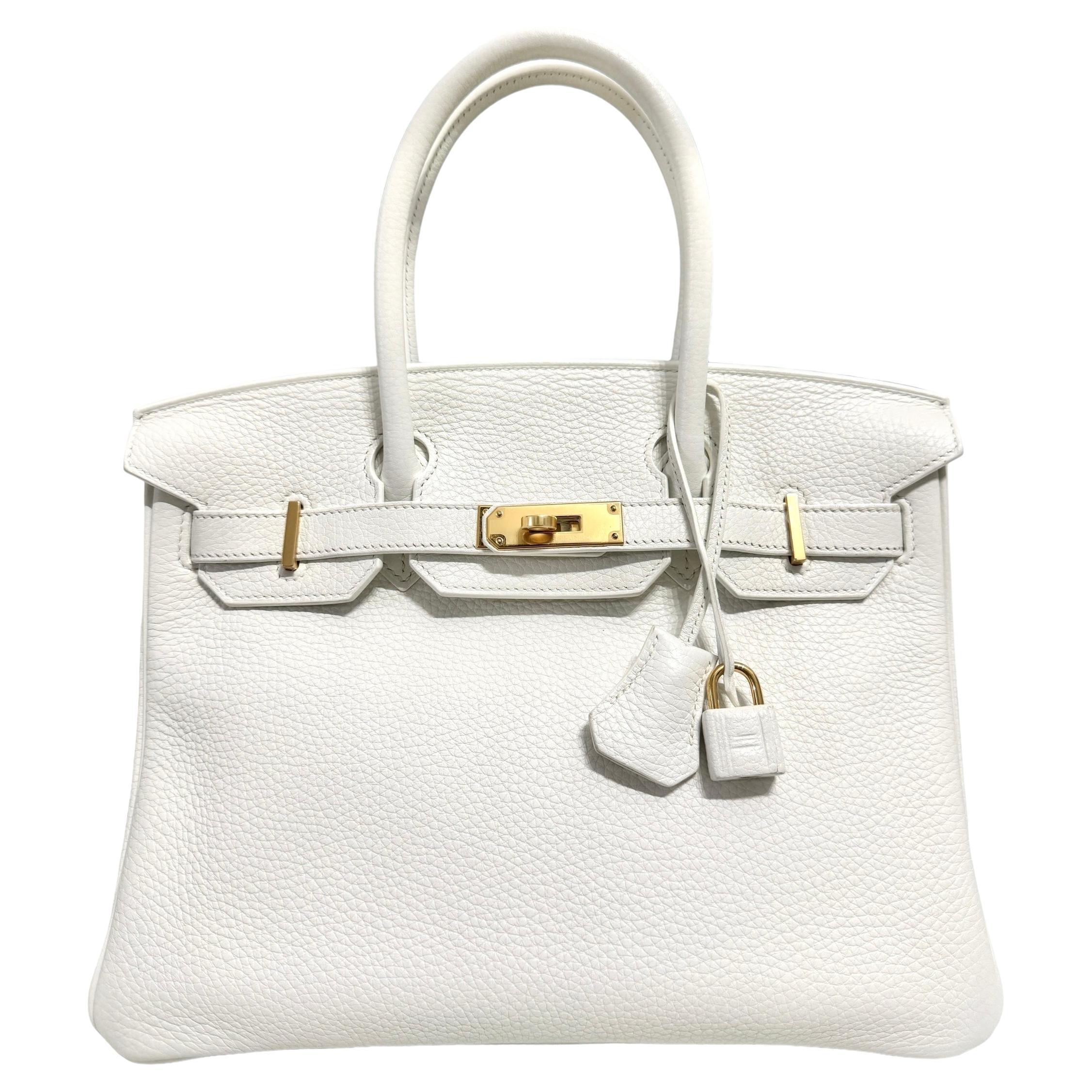 Hermes Birkin 30 White Leather Gold Hardware Handbag Bag