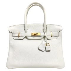Hermes Birkin 30 White Leather Gold Hardware Handbag Bag