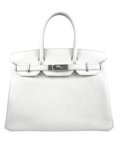 Hermes Birkin 30 White Leather Palladium Hardware Handbag Bag