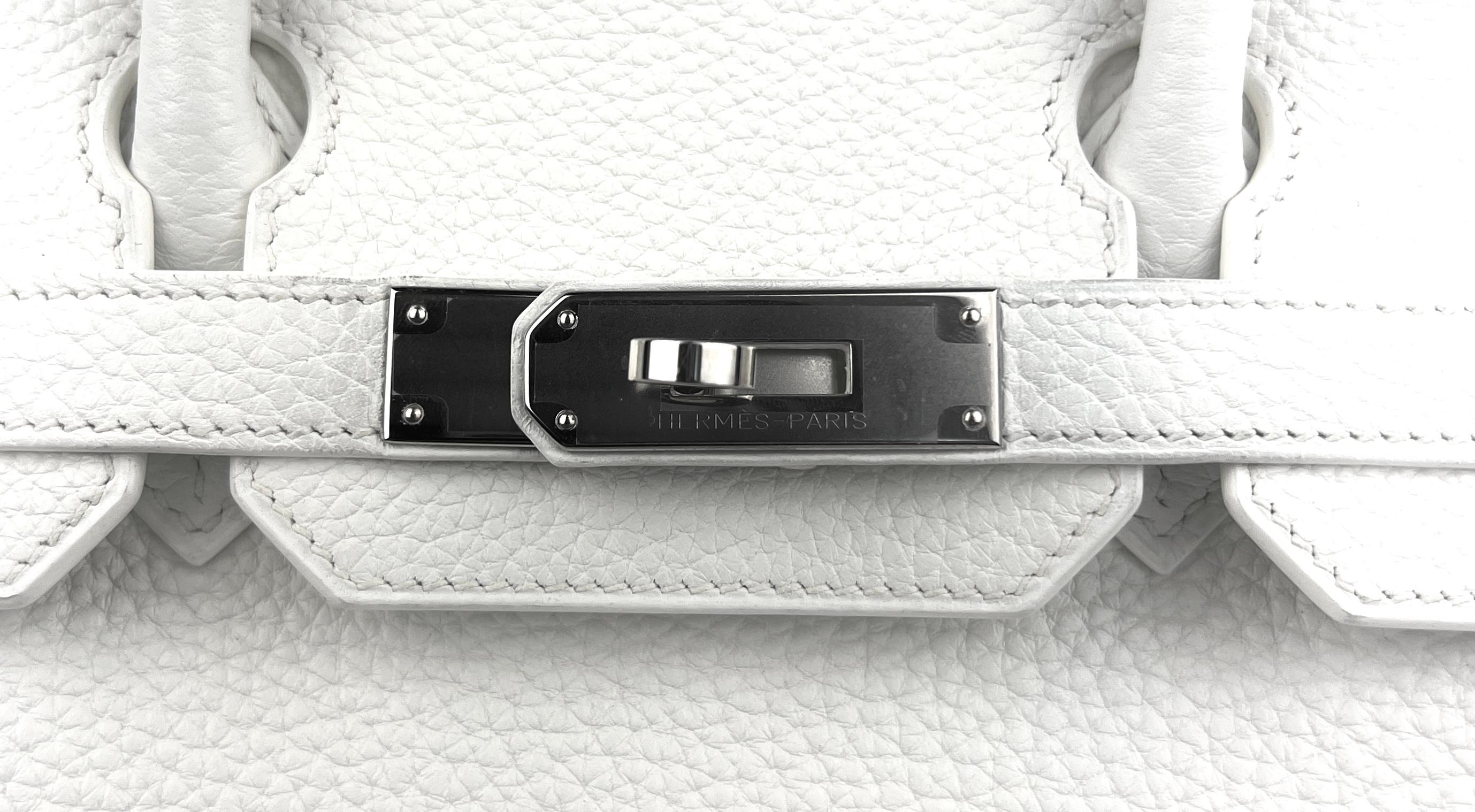 Gray Hermes Birkin 30 White Leather Palladium Hardware Handbag Bag