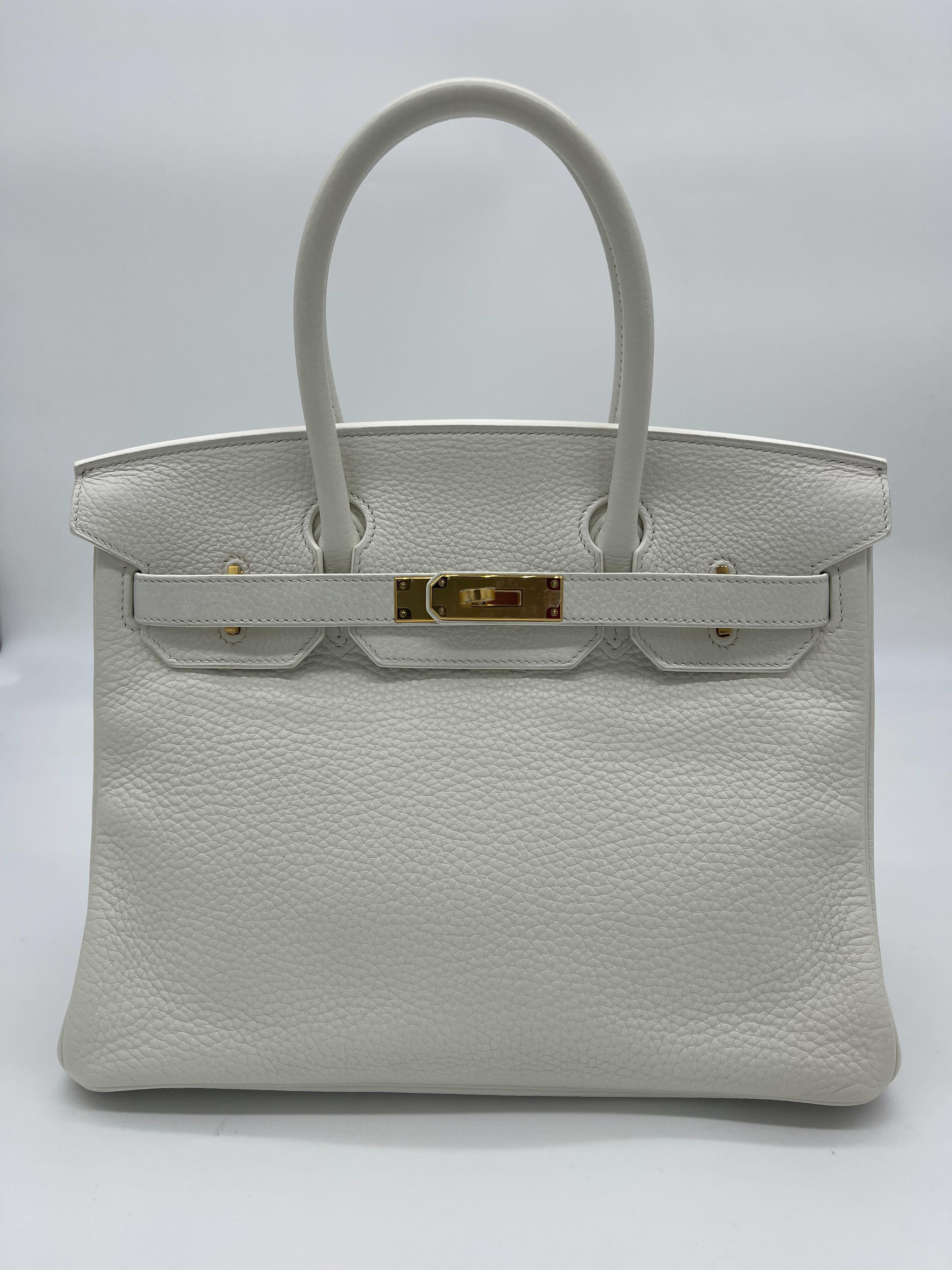Hermes Birkin 30 White Togo Leather Gold Hardware

Condition: Pre-owned (like new)
Measurements: (W)30cm × (H)22cm × (D)16cm
Bag Material: Togo Leather
Hardware Material: Gold plated
 
*Comes with full original packaging. 
*Includes original Hermes