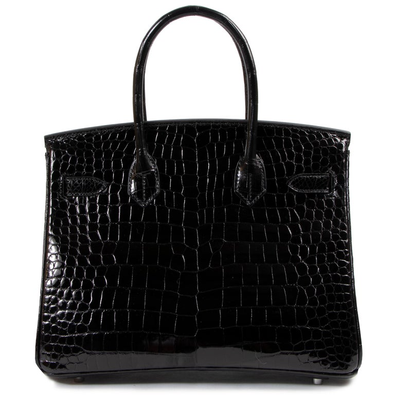 Women's or Men's Hermès Birkin 30cm black Crocodile Porosus PHW For Sale