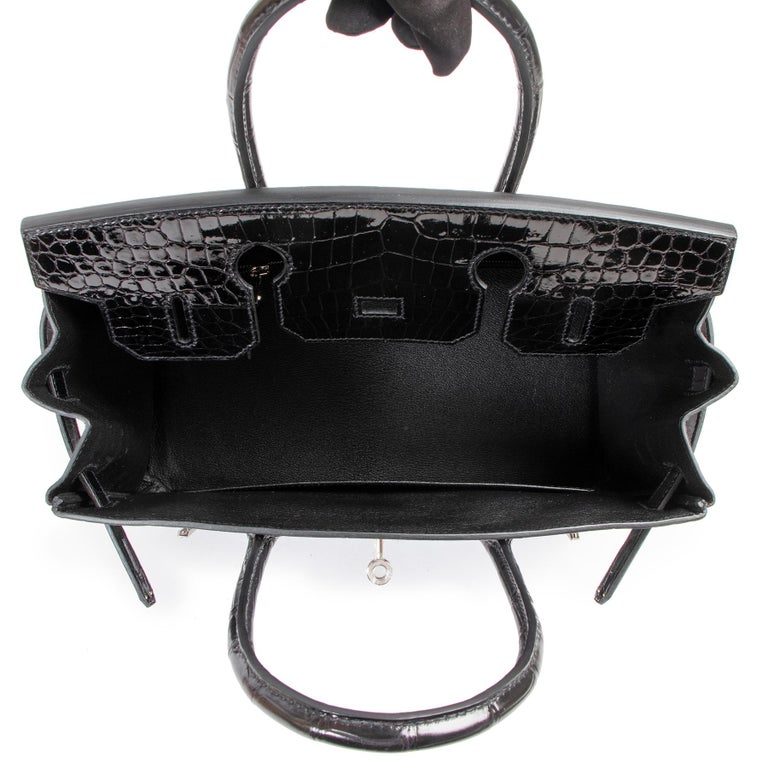 Hermès Birkin 30cm black Crocodile Porosus PHW For Sale 3