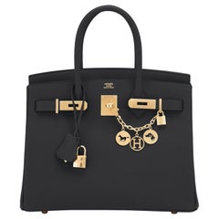 Hermes Birkin 30cm Schwarz Bittersalz Gold Hardware Tasche Z Stempel:: 2021