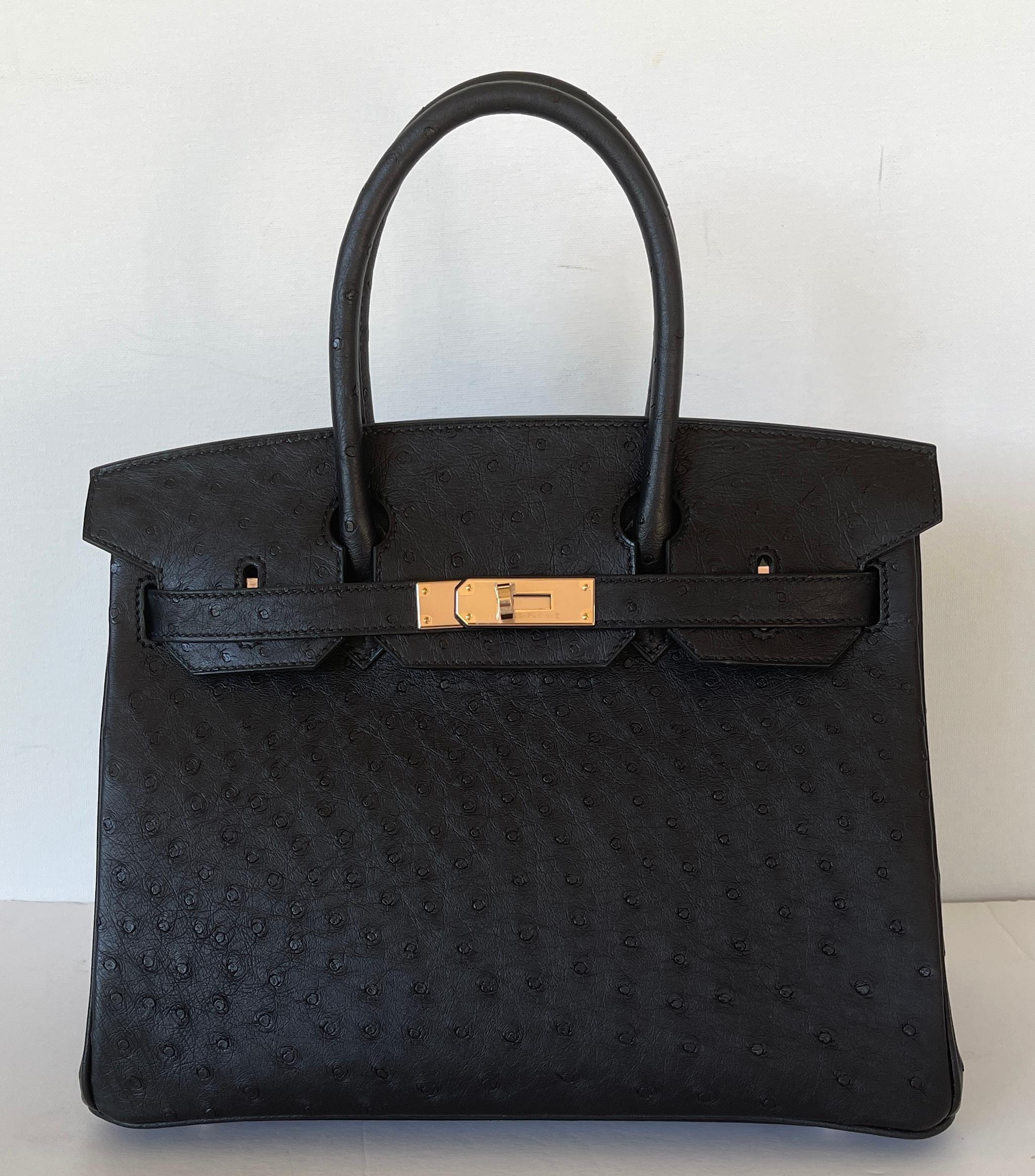 Hermes Birkin 30cm Black Ostrich Gold Hardware Rare 2