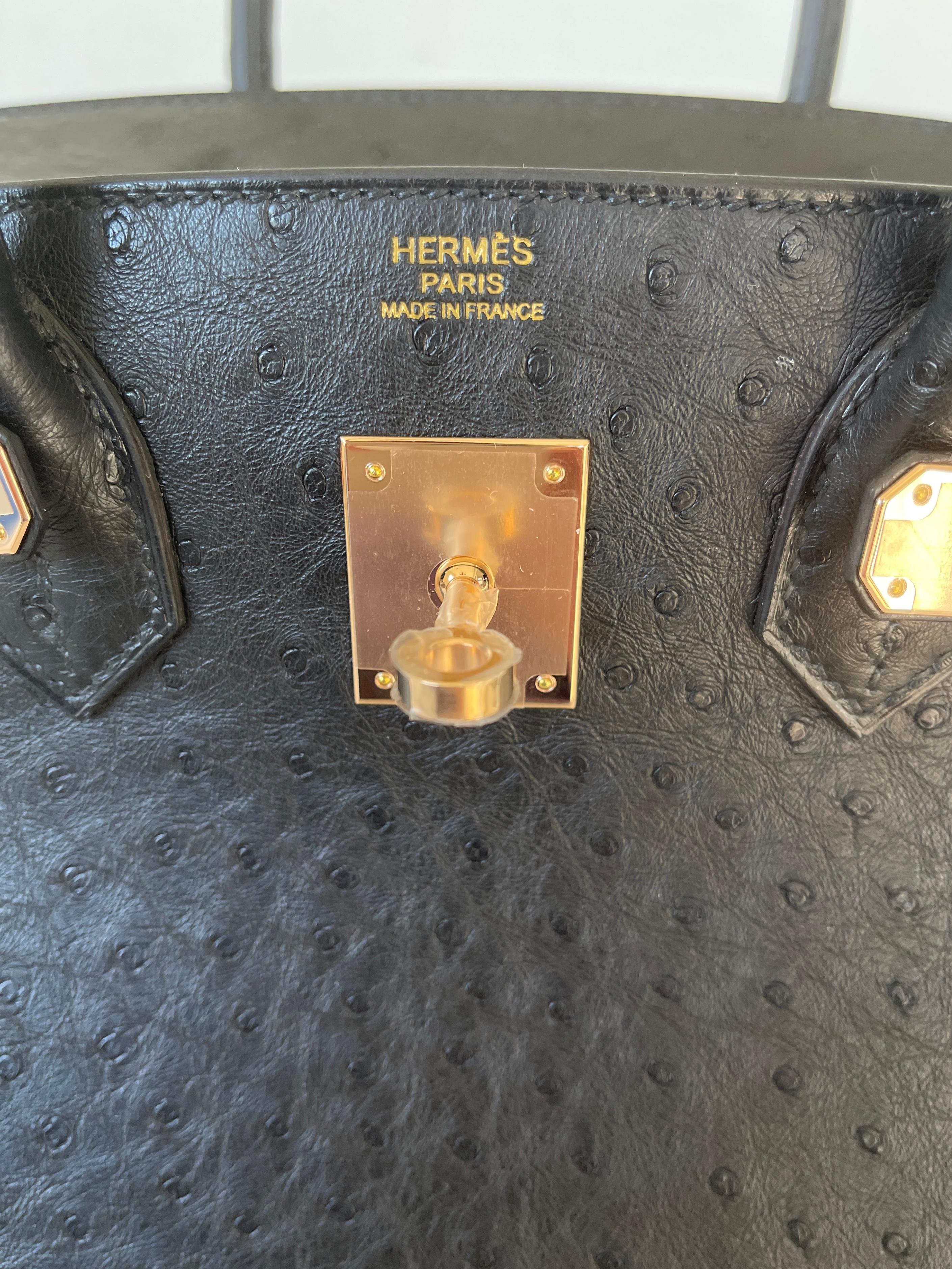 Hermes Birkin 30cm Black Ostrich Gold Hardware Rare 3