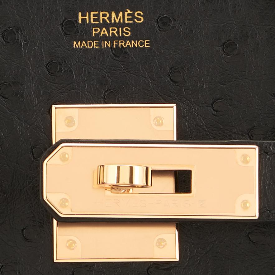 Hermes Birkin 30cm Black Ostrich Rose Gold Hardware Bag RARE Z Stamp, 2021 5