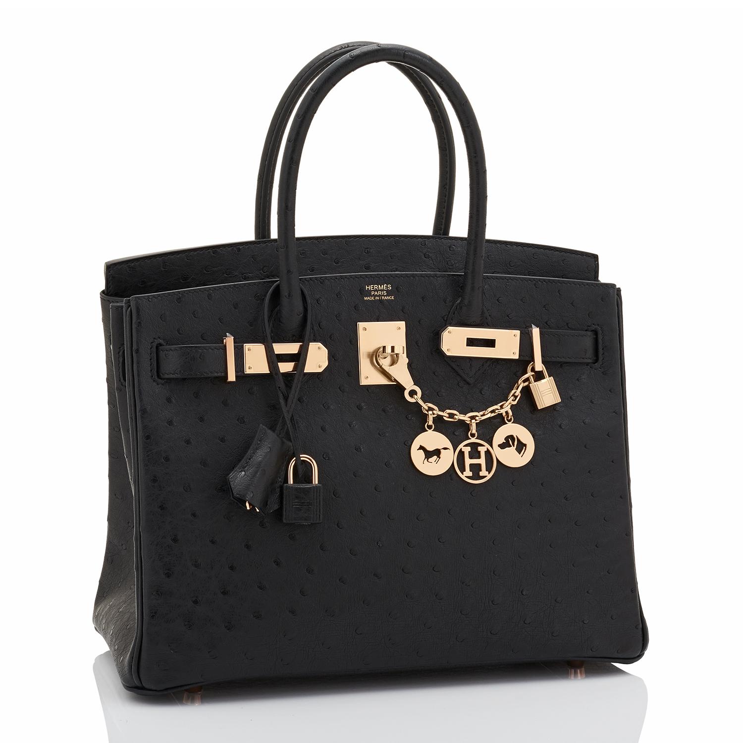 BANK WIRE PRICE ONLY!
Hermes Birkin 30cm Black Ostrich Rose Gold Hardware Bag Z Stamp, 2021 RARE
Just purchased from Hermes store; bag bears new 2021 interior Z stamp! 
Brand New in Box. Store Fresh. Pristine Condition (with plastic on
