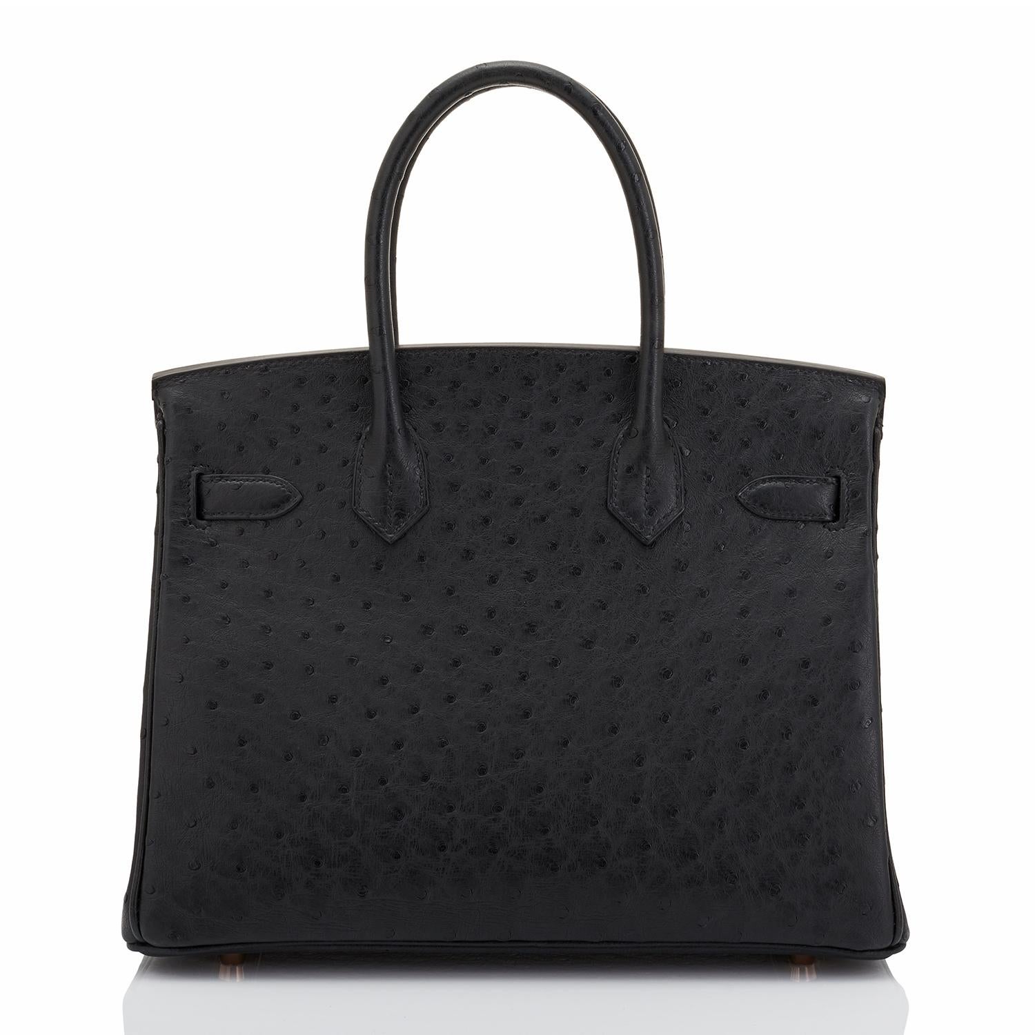 Hermes Birkin 30cm Black Ostrich Rose Gold Hardware Bag Y Stamp, 2020 RARE In New Condition In New York, NY