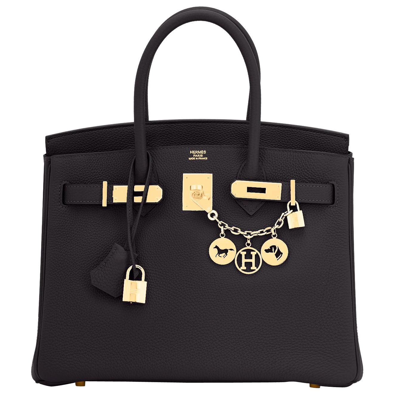 Hermes Birkin 30cm Schwarze Togo Gold Hardware Tasche aus Schwarz  im Angebot