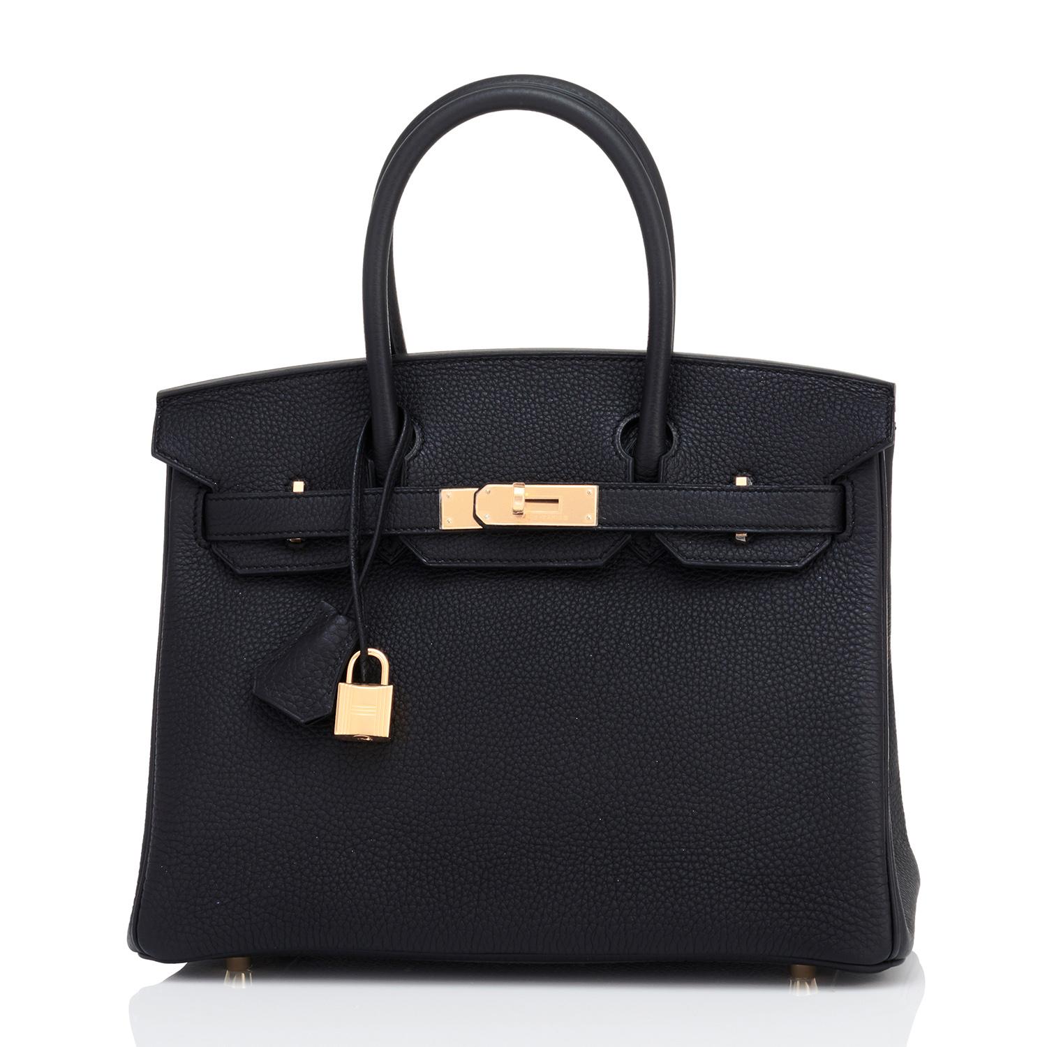 Hermes Black Togo 30cm Birkin Rose Gold Hardware Bag D Stamp
Brand New in Box. Store Fresh. Pristine Condition (with plastic on hardware)
Just purchased from store; bag bears new 2019 interior D stamp! 
Perfect gift! Comes with lock, keys,