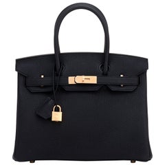 Hermes Birkin 30cm Black Togo Rose Gold Hardware Bag D Stamp, 2019