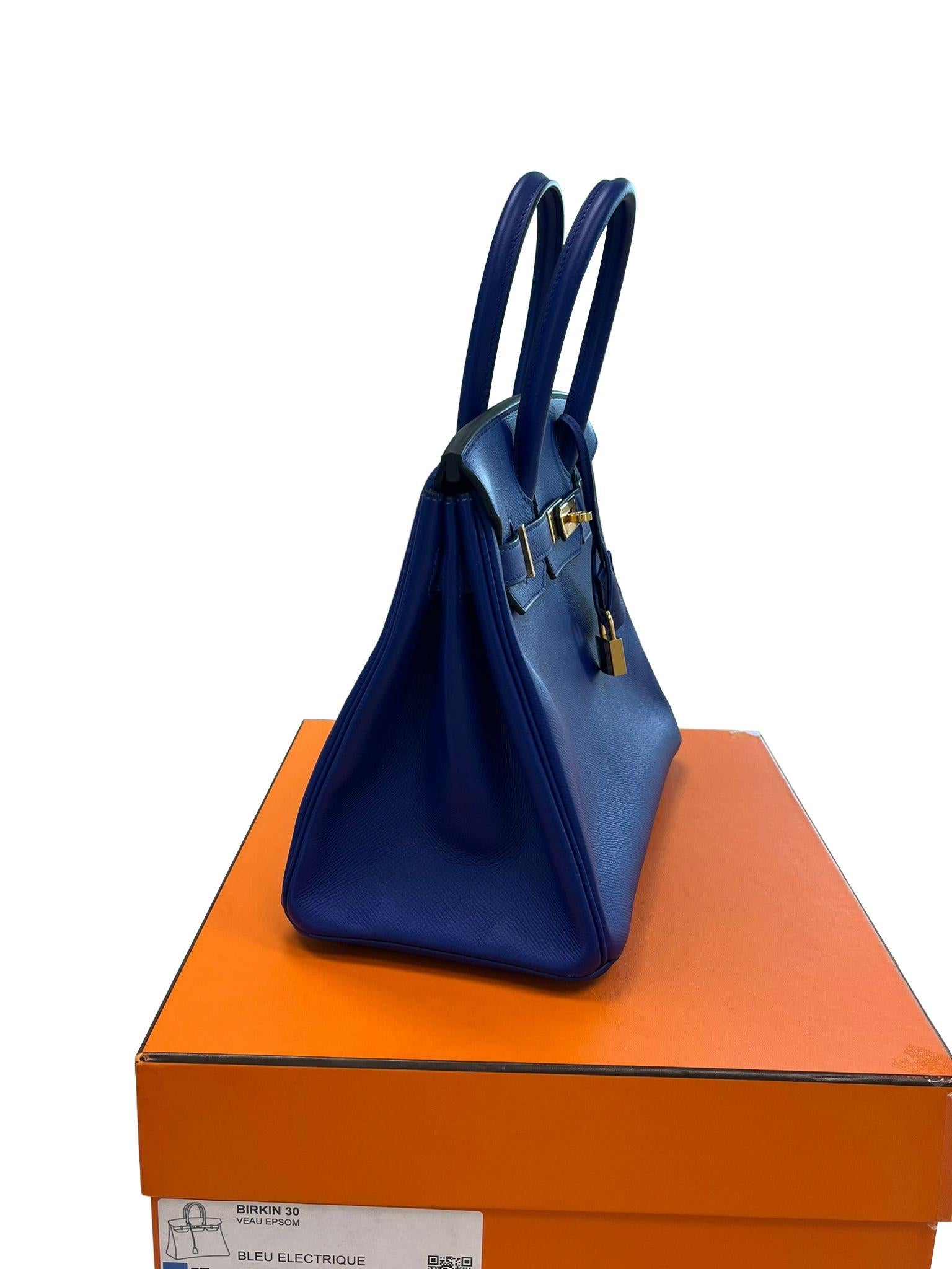 Hermes Birkin 30cm Bleu Electric Epsom Leather with Gold Hardware Bag 13