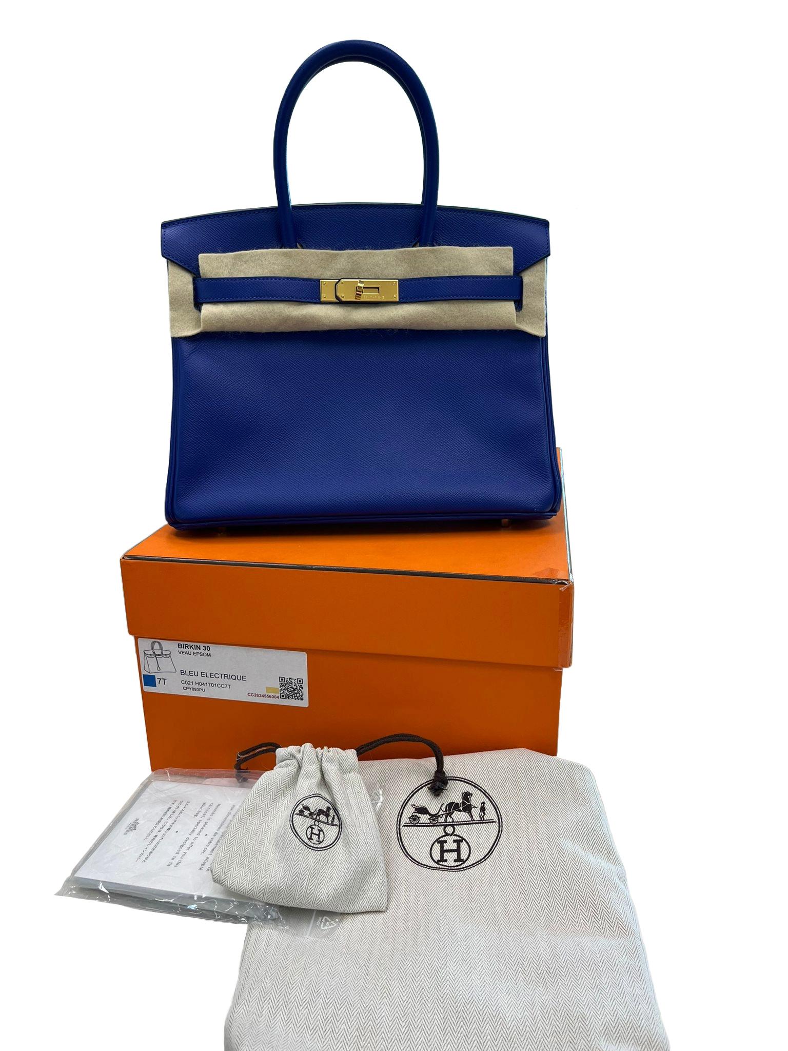 Hermes Birkin 30cm Bleu Electric Epsom Leather with Gold Hardware Bag In Excellent Condition In Aventura, FL
