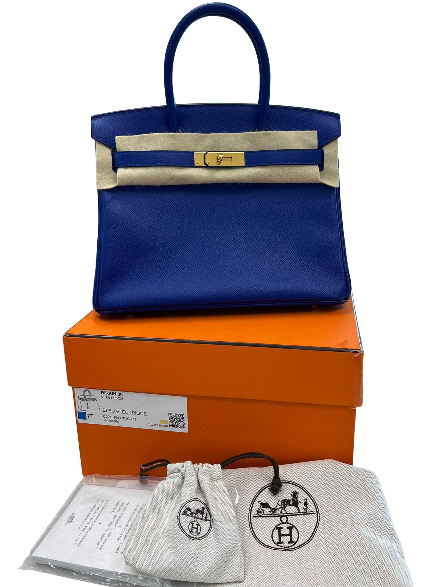Women's Hermes Birkin 30cm Bleu Electric Epsom Leather with Gold Hardware Bag