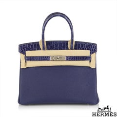 Hermès Birkin 30cm Bleu Encre Touch Veau Togo/Croco Nilo Lisse