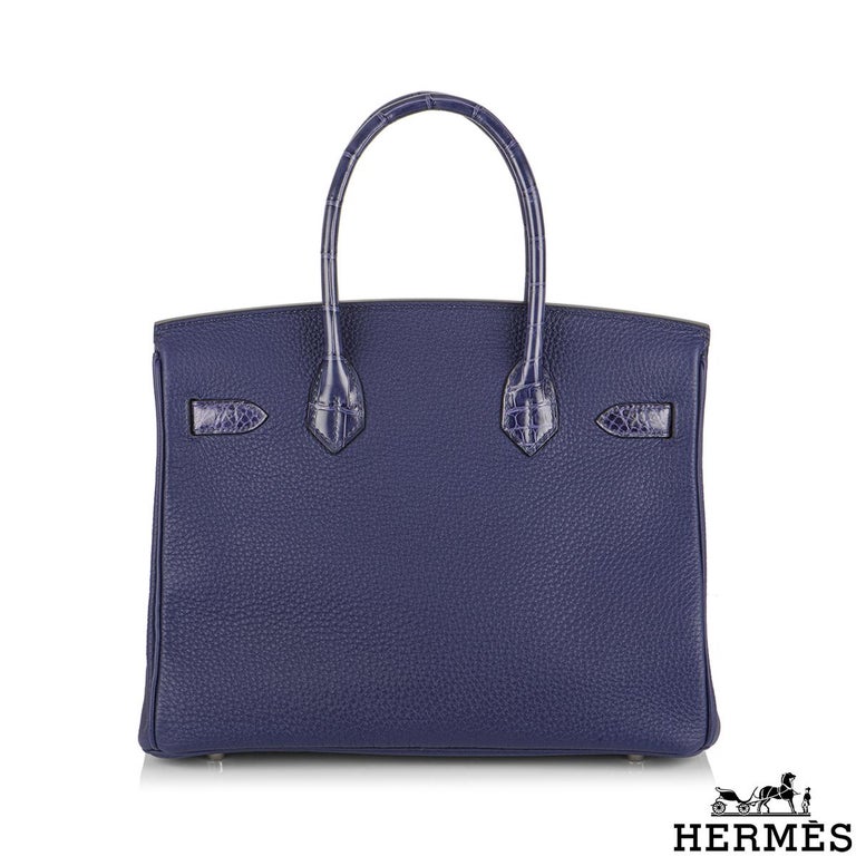 Purple Hermès Birkin 30cm Bleu Encre Touch Veau Togo/Croco Nilo Lisse For Sale