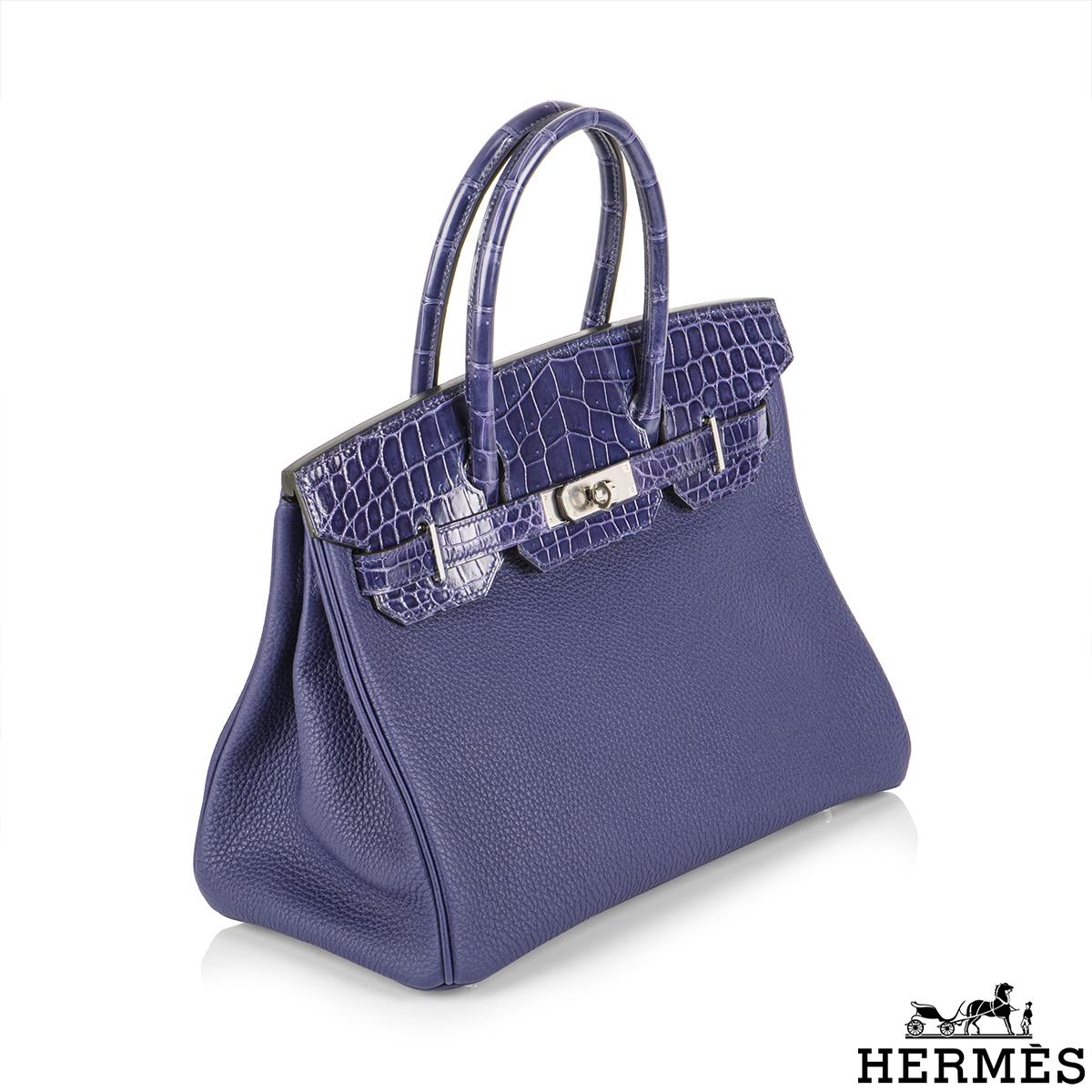 Violet Hermès Birkin 30cm Bleu Encre Touch Veau Togo/Croco Nilo Lisse