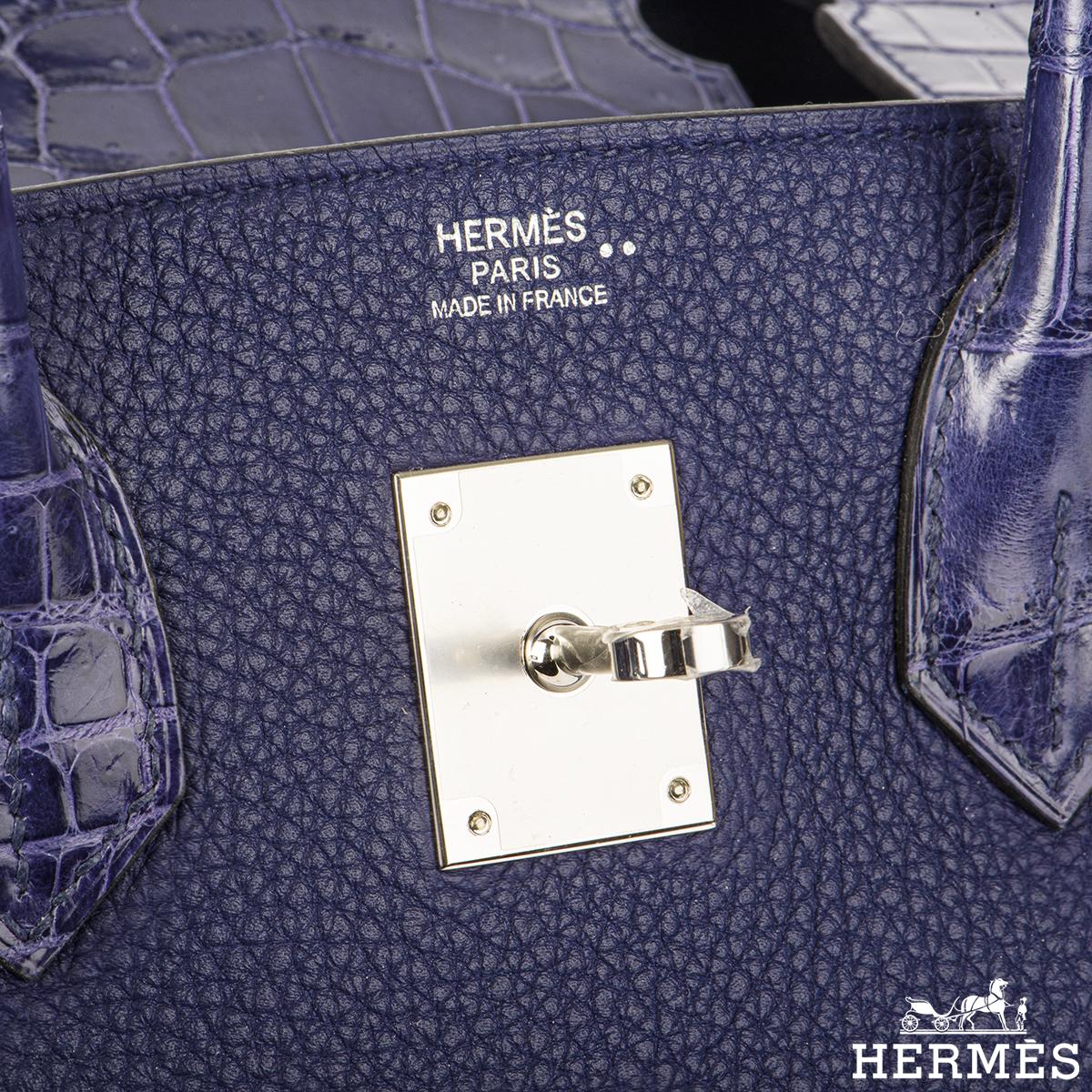 Hermès Birkin 30cm Bleu Encre Touch Veau Togo/Croco Nilo Lisse Excellent état à London, GB