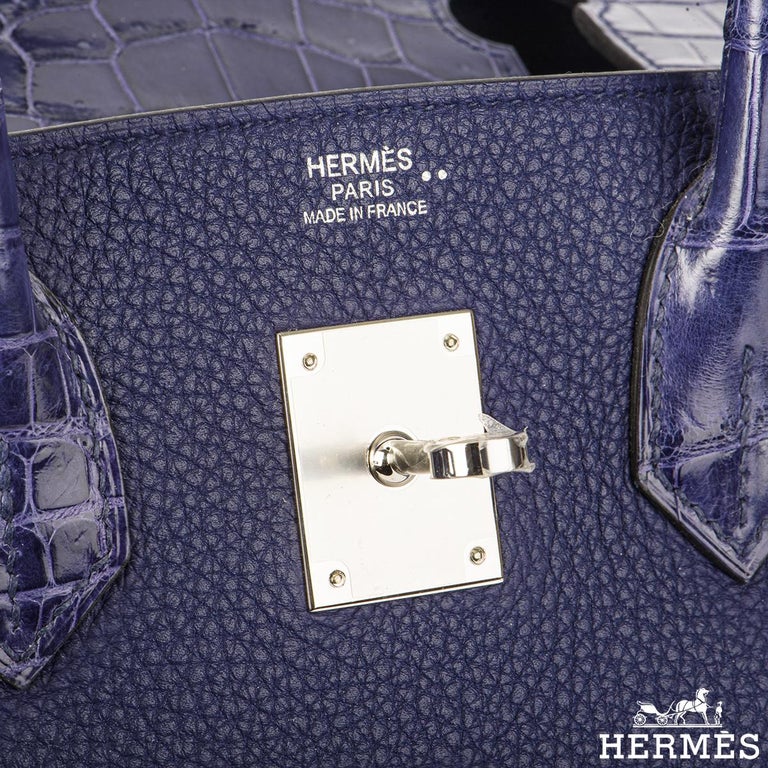 Women's Hermès Birkin 30cm Bleu Encre Touch Veau Togo/Croco Nilo Lisse For Sale